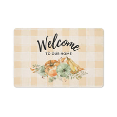 Welcome to Our Home Farmhouse Pumpkin Gingham Kitchen and Doormat