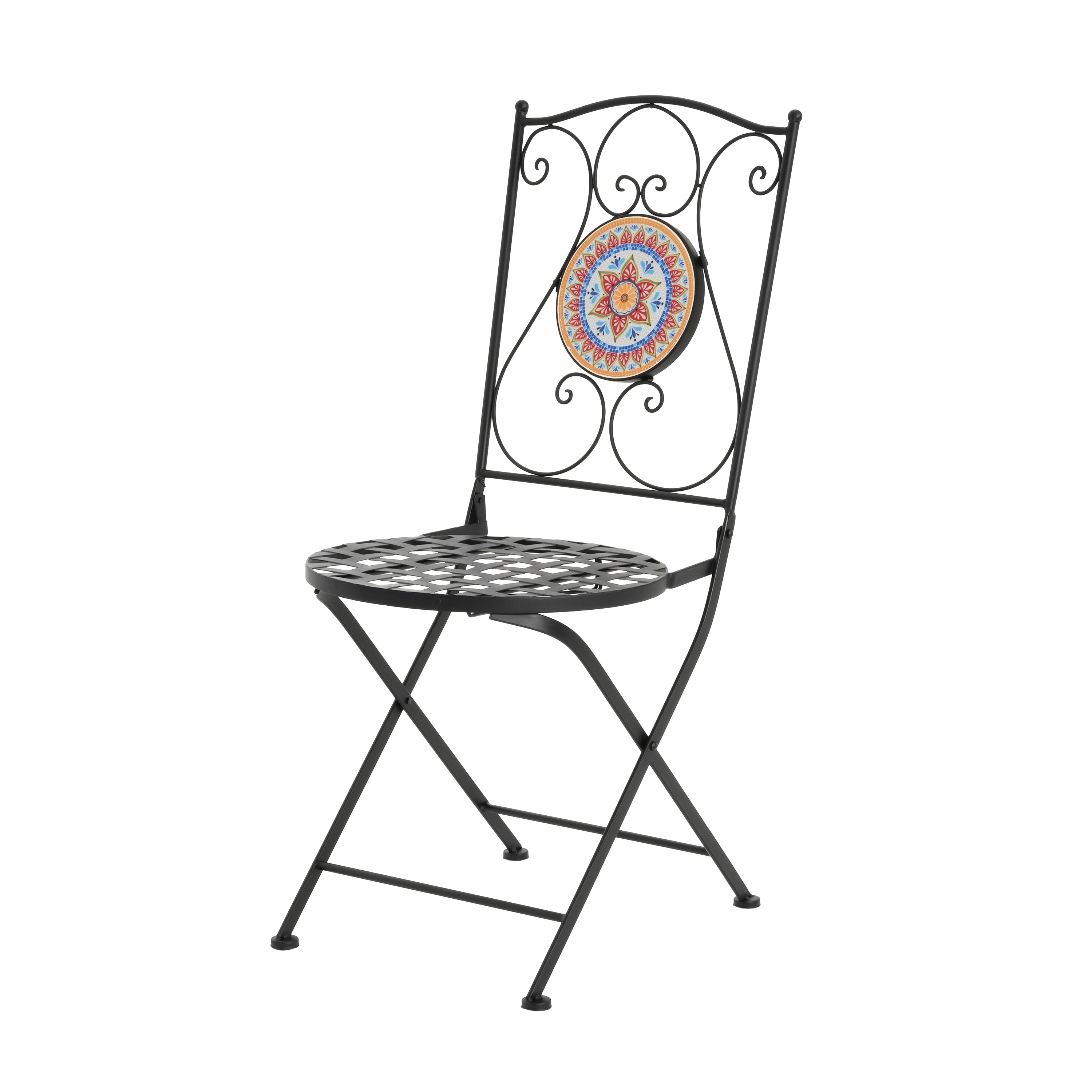 3-Piece Outdoor Chat Set with Ornate Open Scroll Pattern and Ceramic Table Top