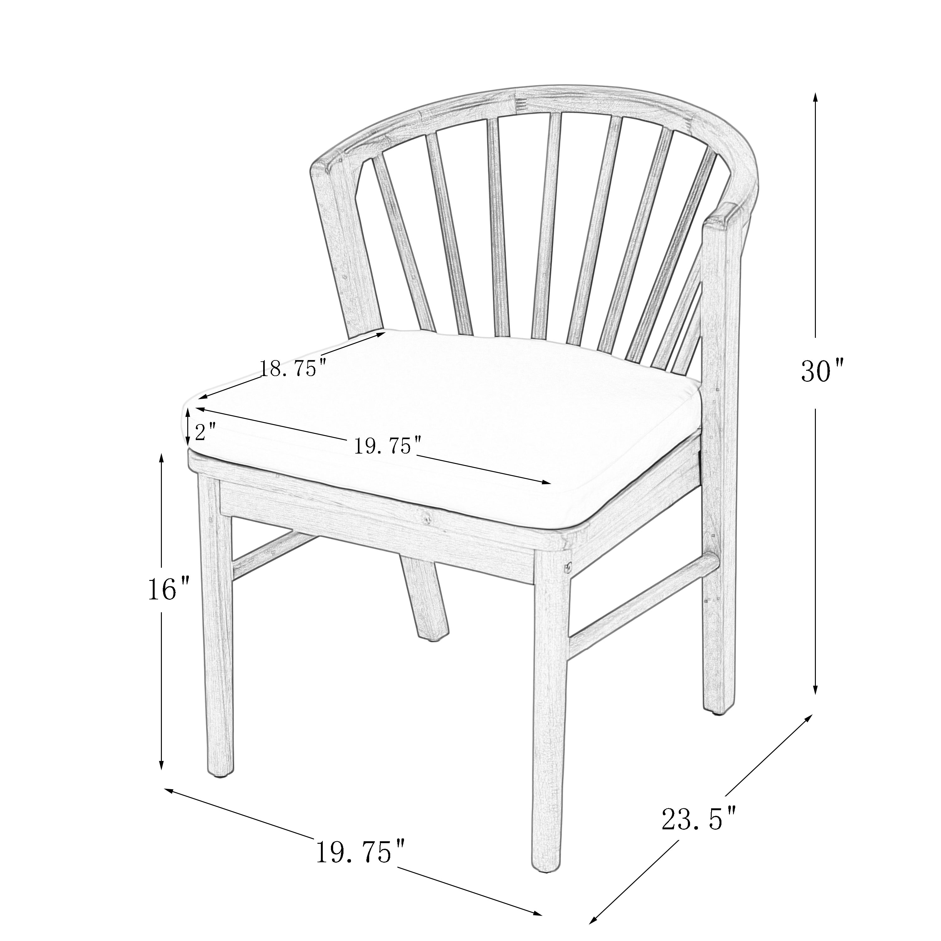 Outdoor Acacia Wood Patio Dining Chairs with Cream Washable Cushion, Set of 2