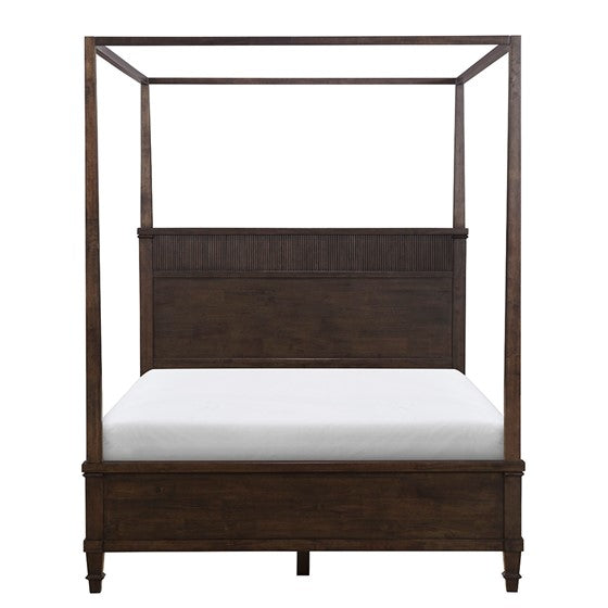 Queen Size Canopy Bed with Fluted Design and Wood Frame
