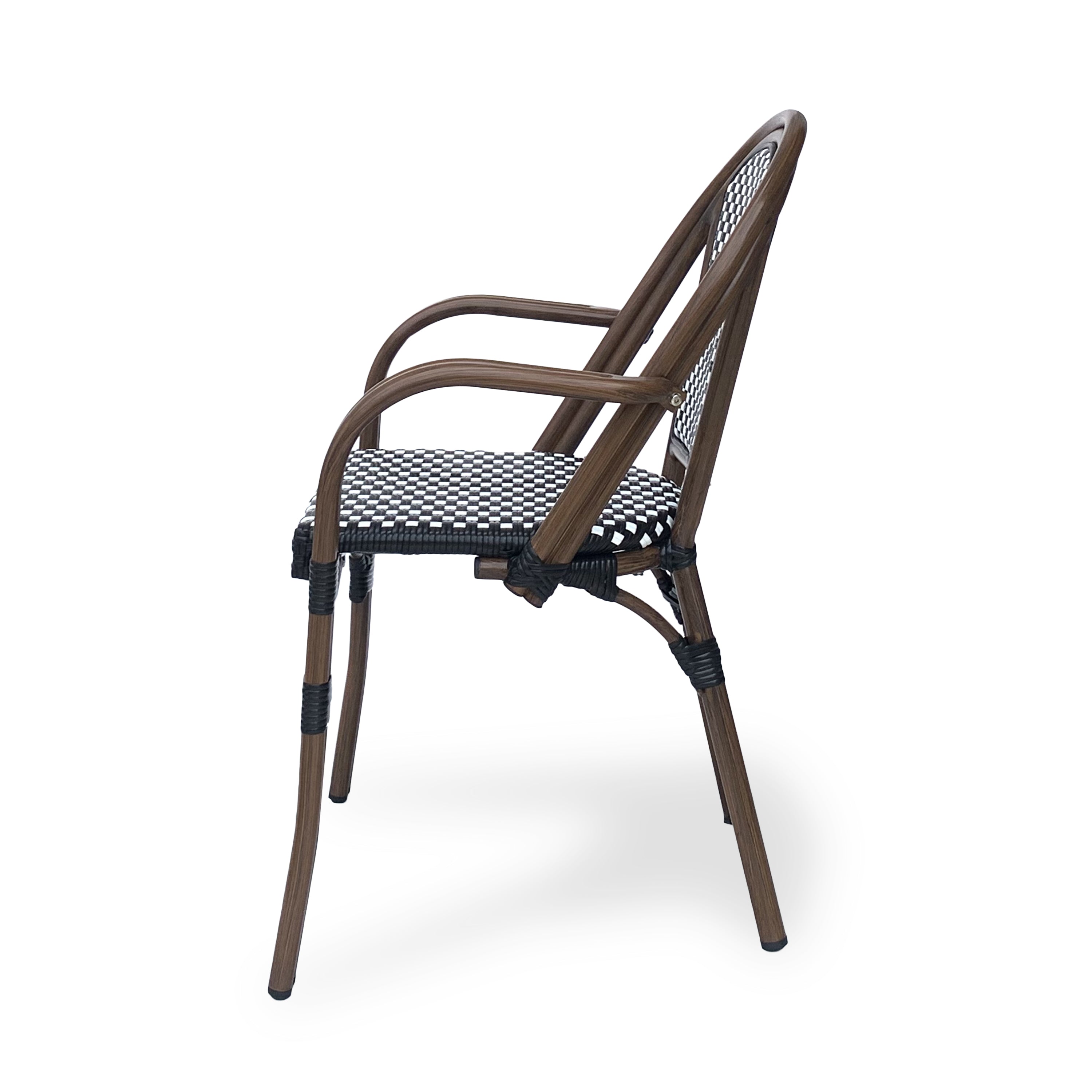 Crowned Wicker Bistro Chair with Checkered Pattern and Curved Arms, Set of 2