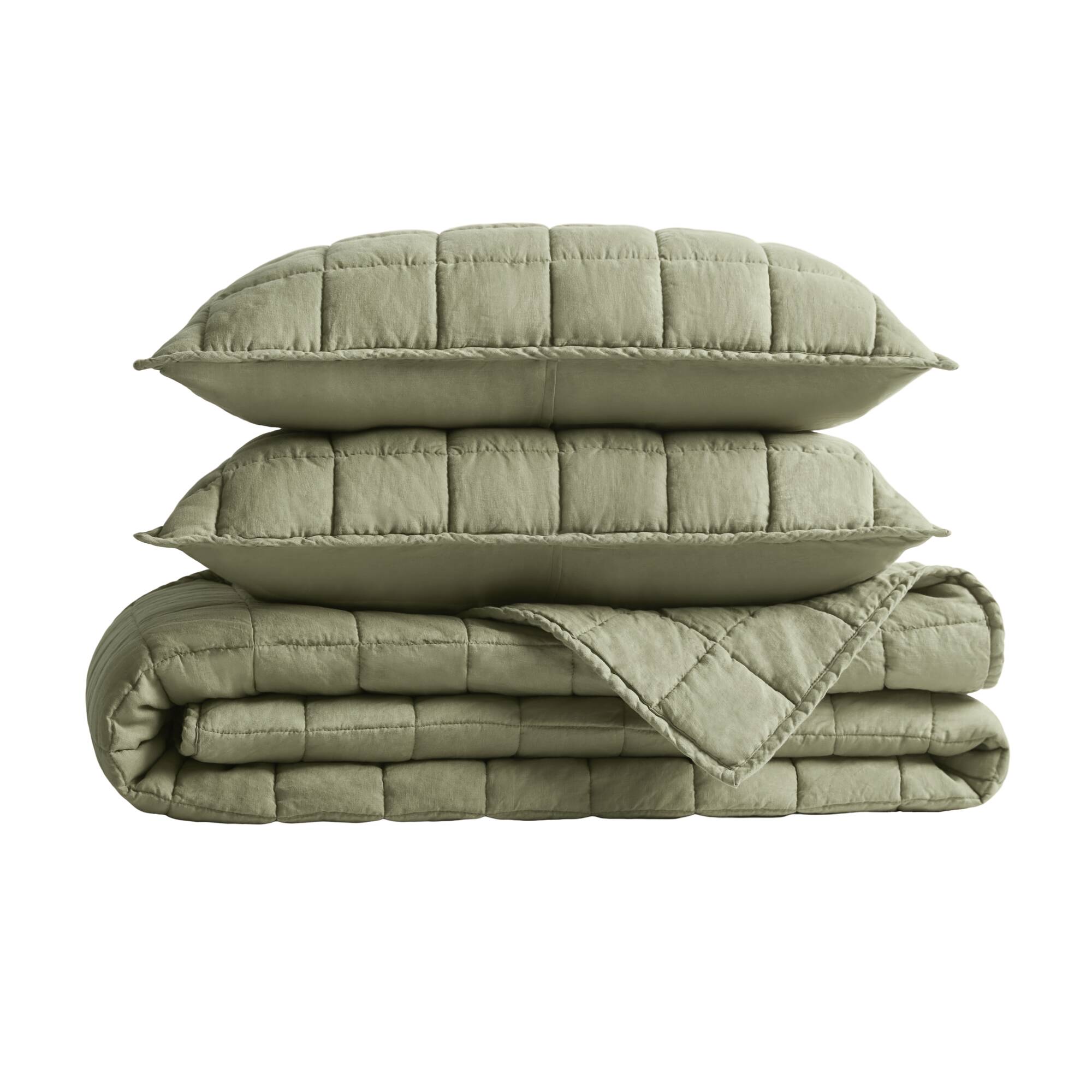3 Piece Garment Washed French Linen Quilt Set