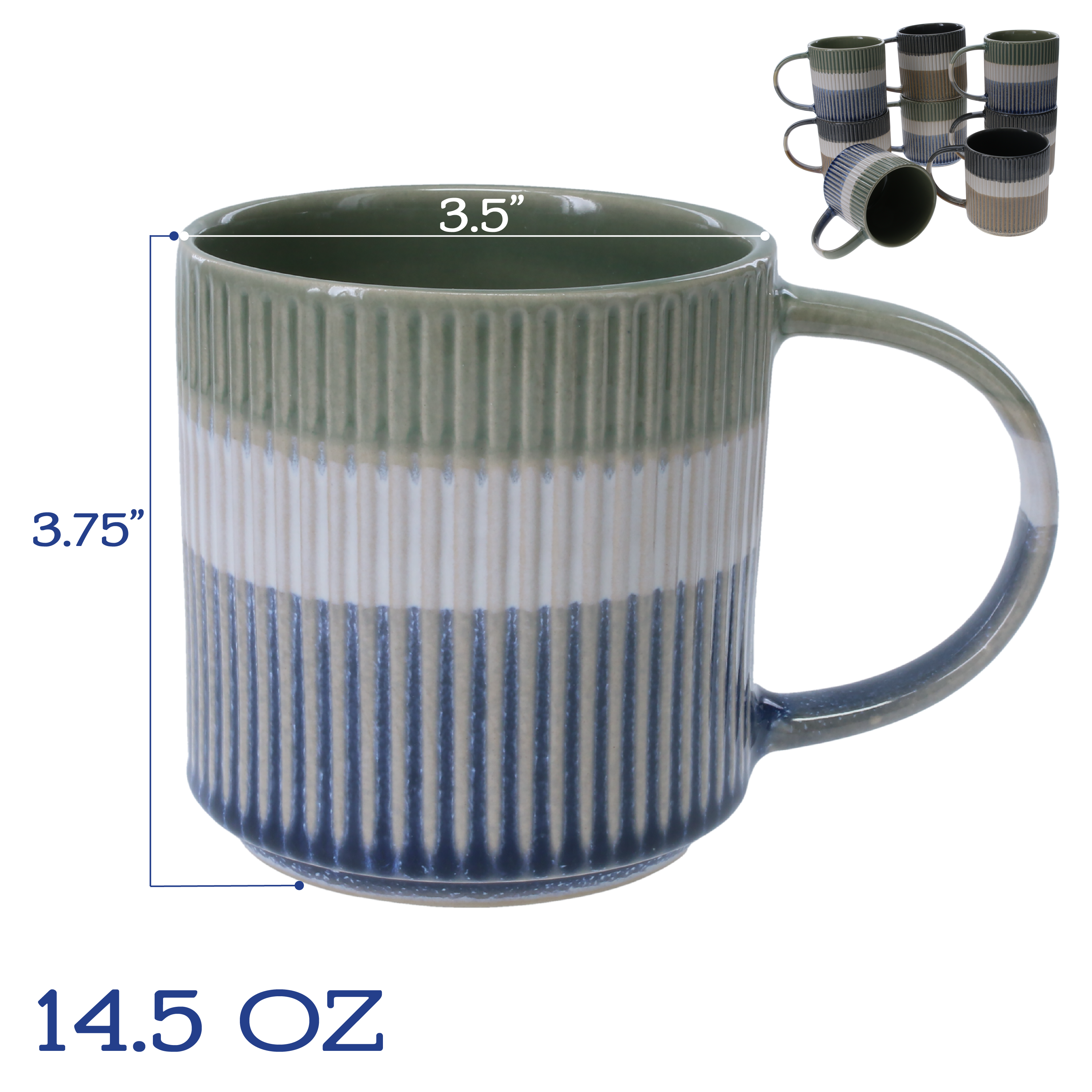Tri-Color Mugs, 8-Piece Set