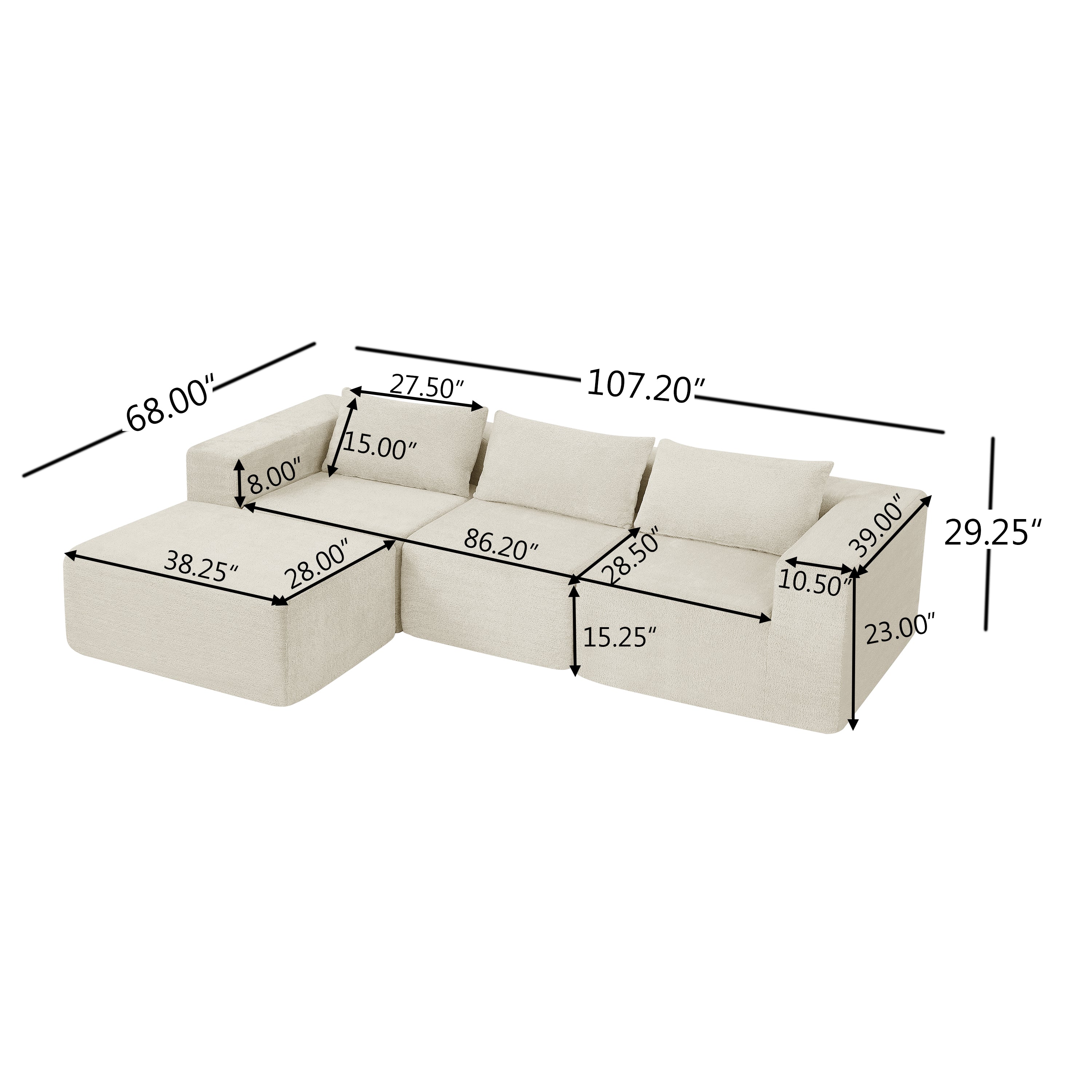 107" Compressed Sectional Sofa