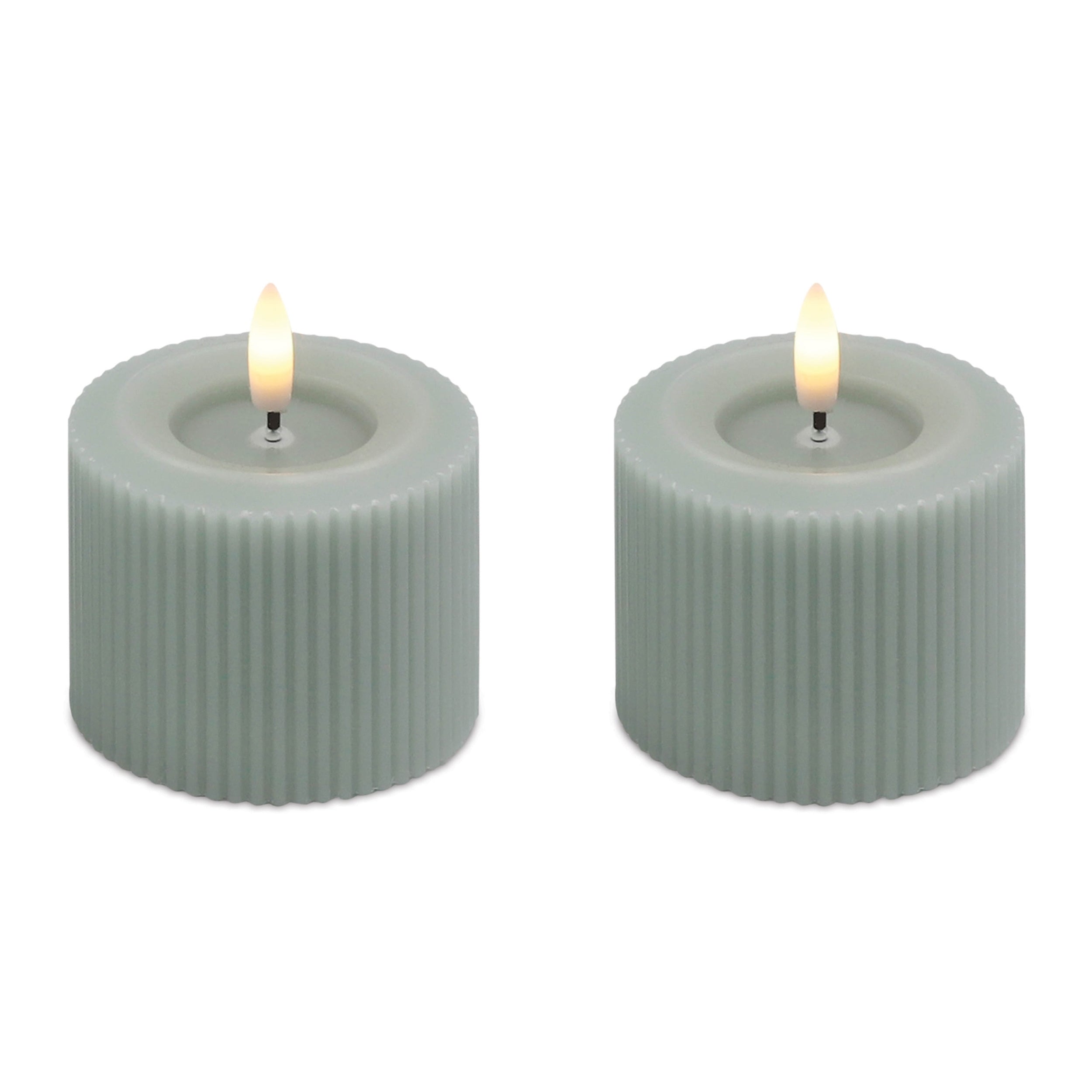 FIA Wick Sage Ribbed Pillar Candle, Set of 2