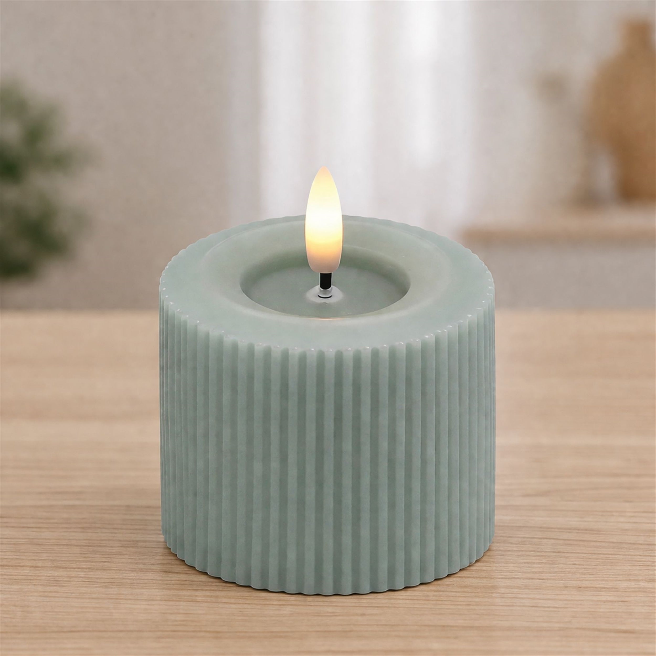 FIA Wick Sage Ribbed Pillar Candle, Set of 2