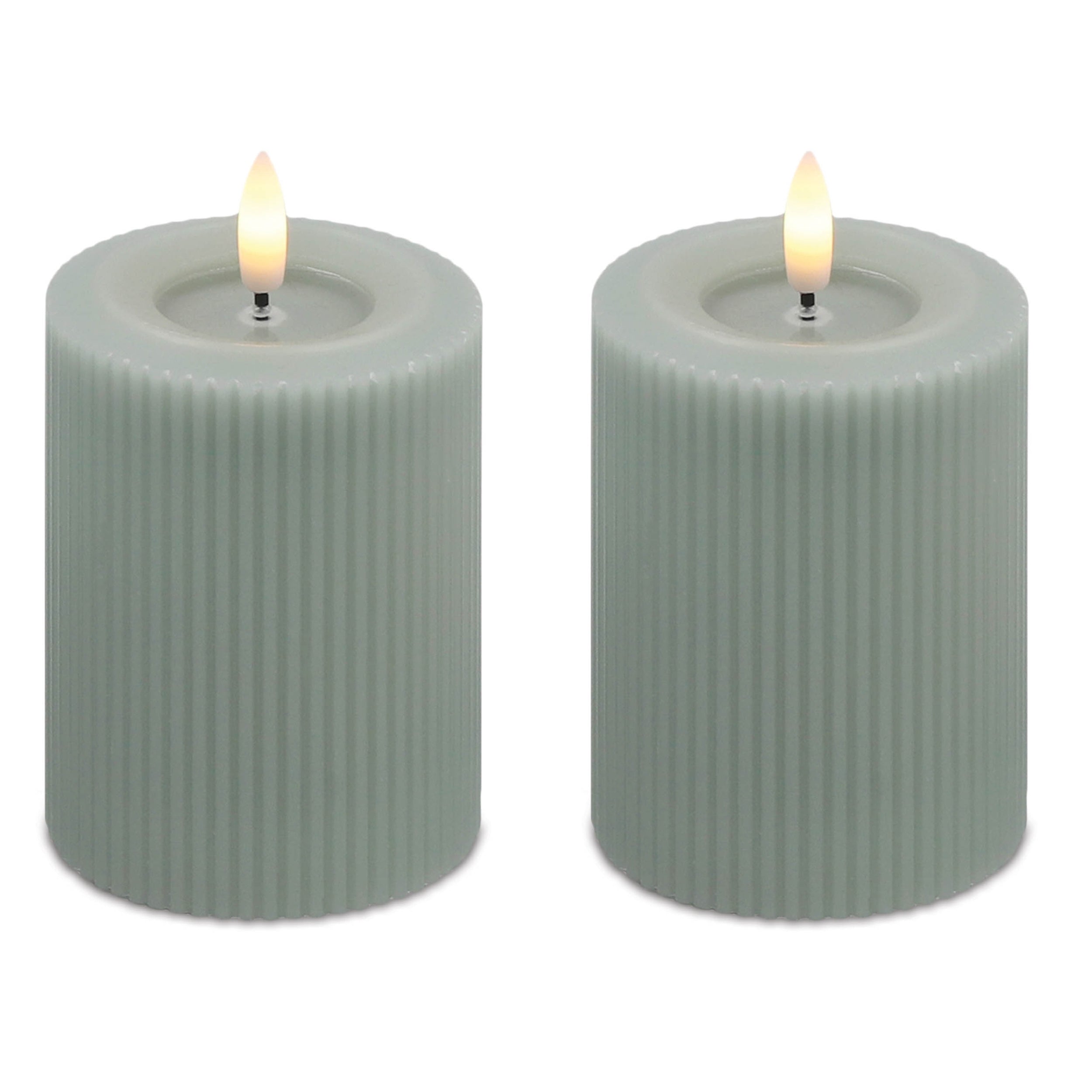 FIA Wick Sage Ribbed Pillar Candle, Set of 2