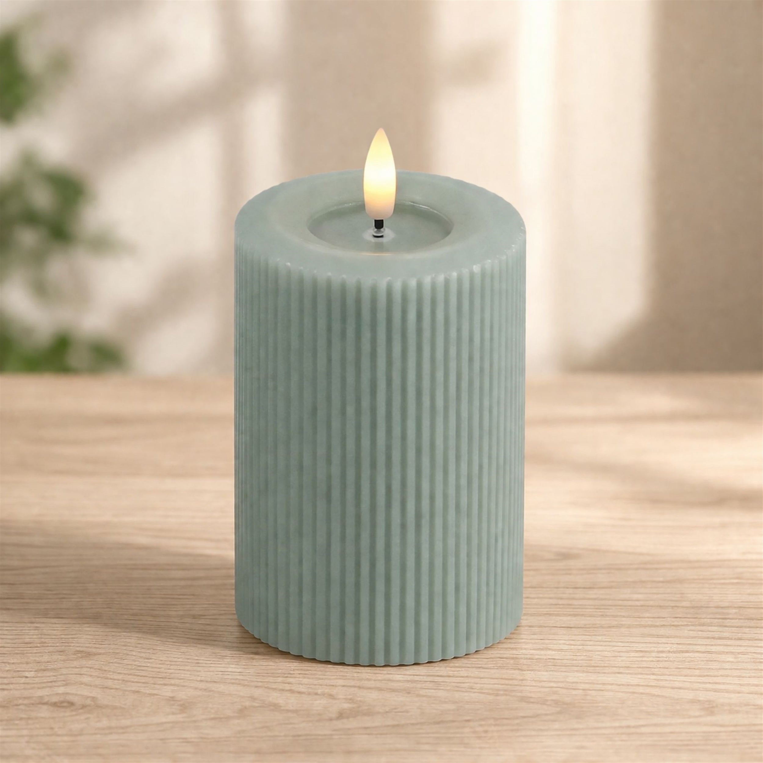 FIA Wick Sage Ribbed Pillar Candle, Set of 2