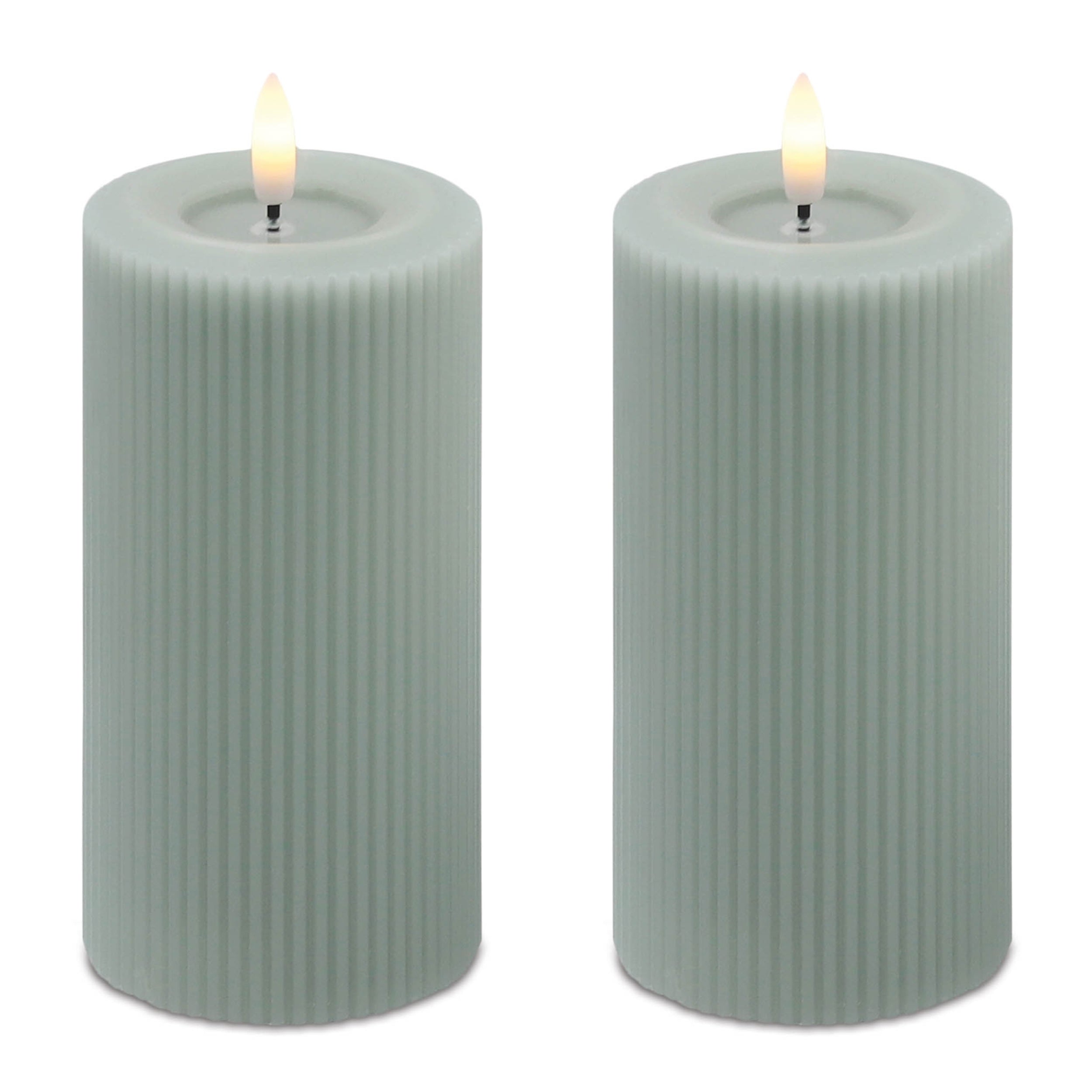FIA Wick Sage Ribbed Pillar Candle, Set of 2