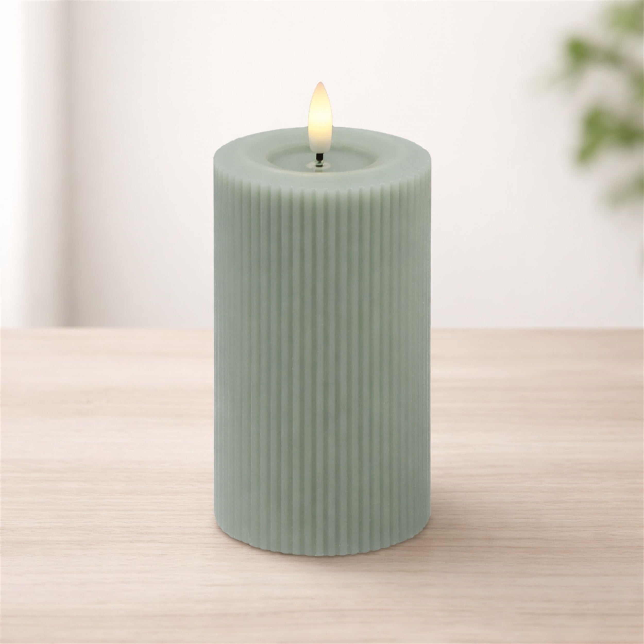 FIA Wick Sage Ribbed Pillar Candle, Set of 2