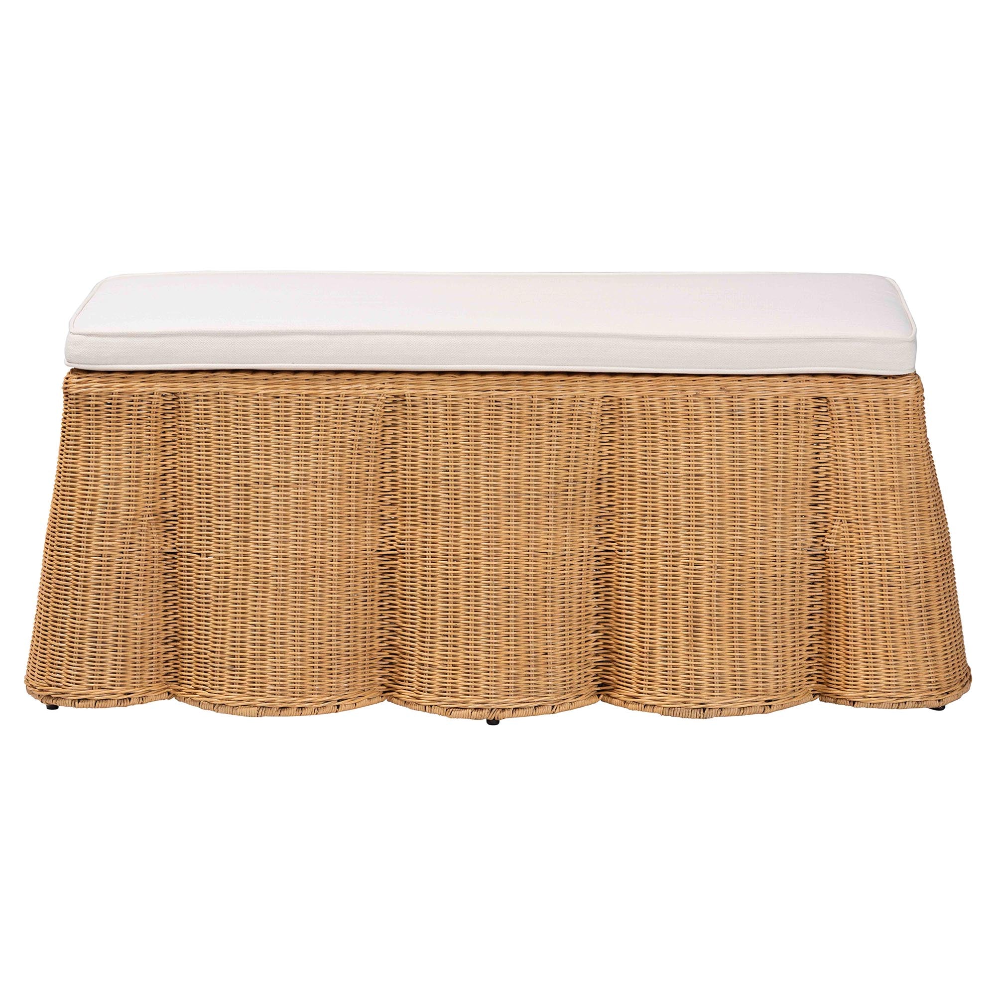 Palm Scallop Natural Rattan Ottoman with Cushion