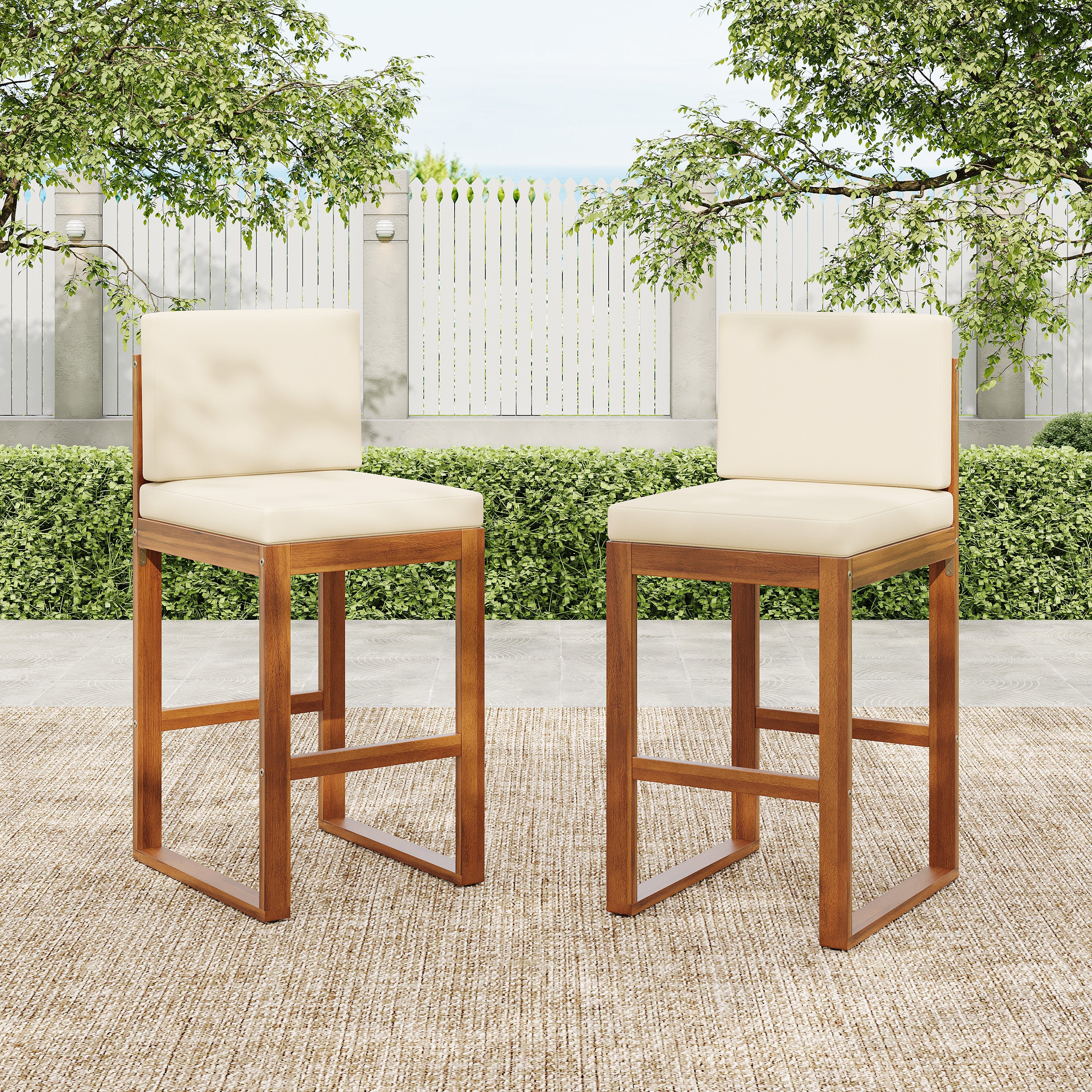 Seacliff Outdoor Acacia Wood Barstools, Set of 2