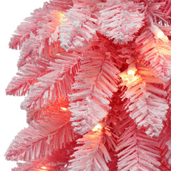 4 ft Pre-lit Pink Flocked Alpine Pencil Tree with Clear Lights & Metal stand