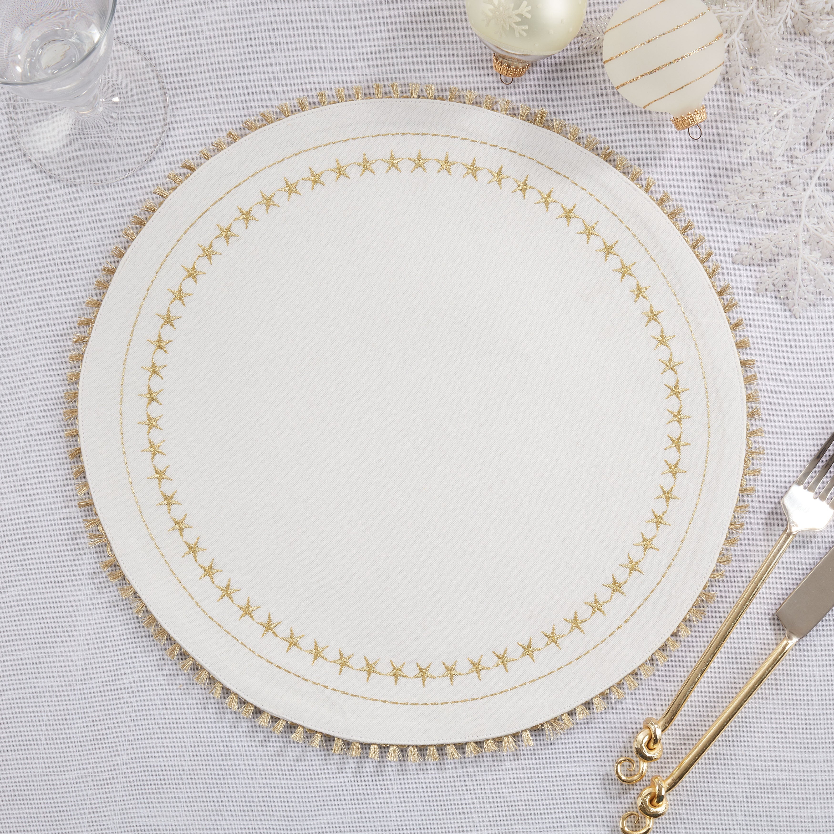 Embroidered Stars Tassel Placemats, Set of 4