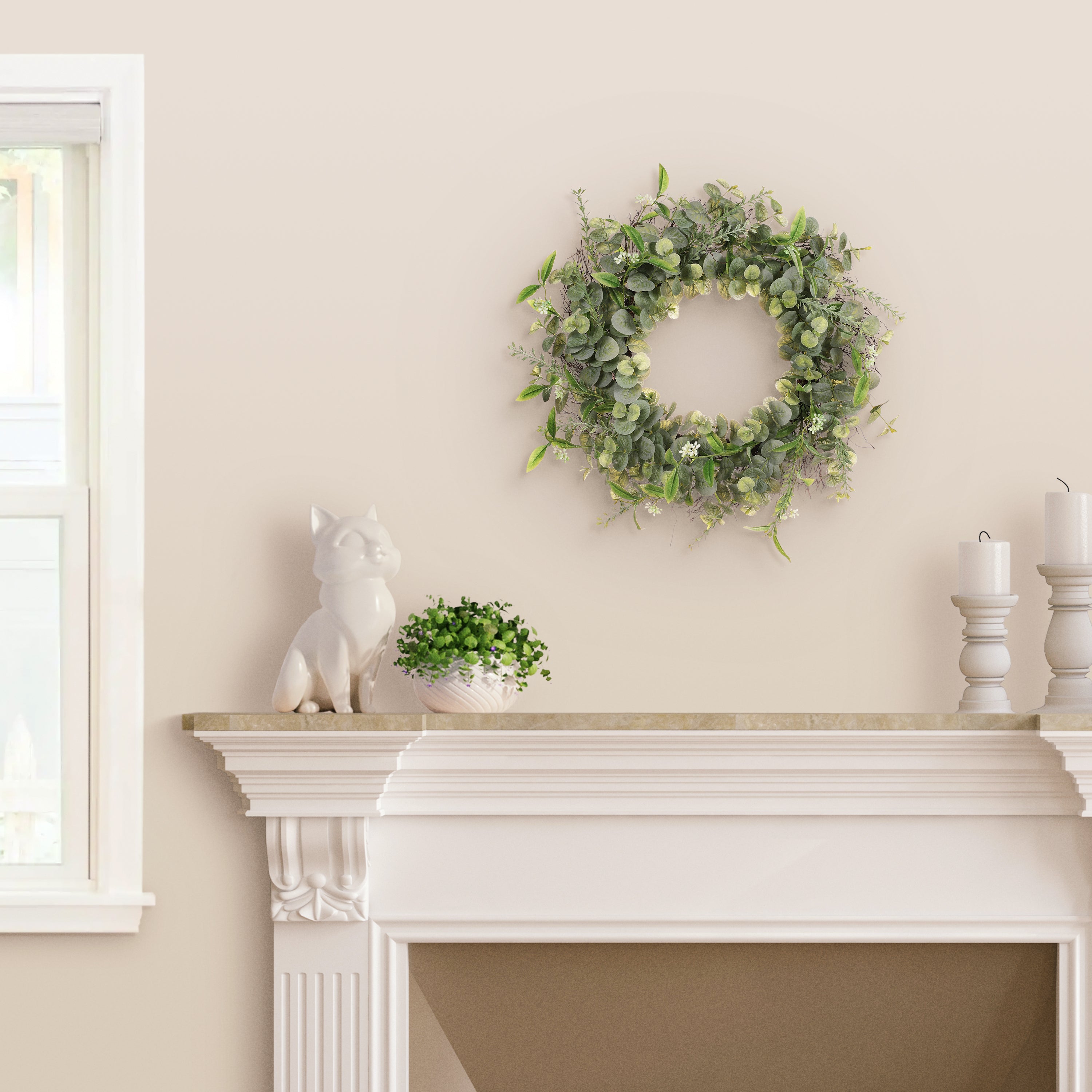 24" Artificial Eucalyptus  Spring Wreath With Green Leaves