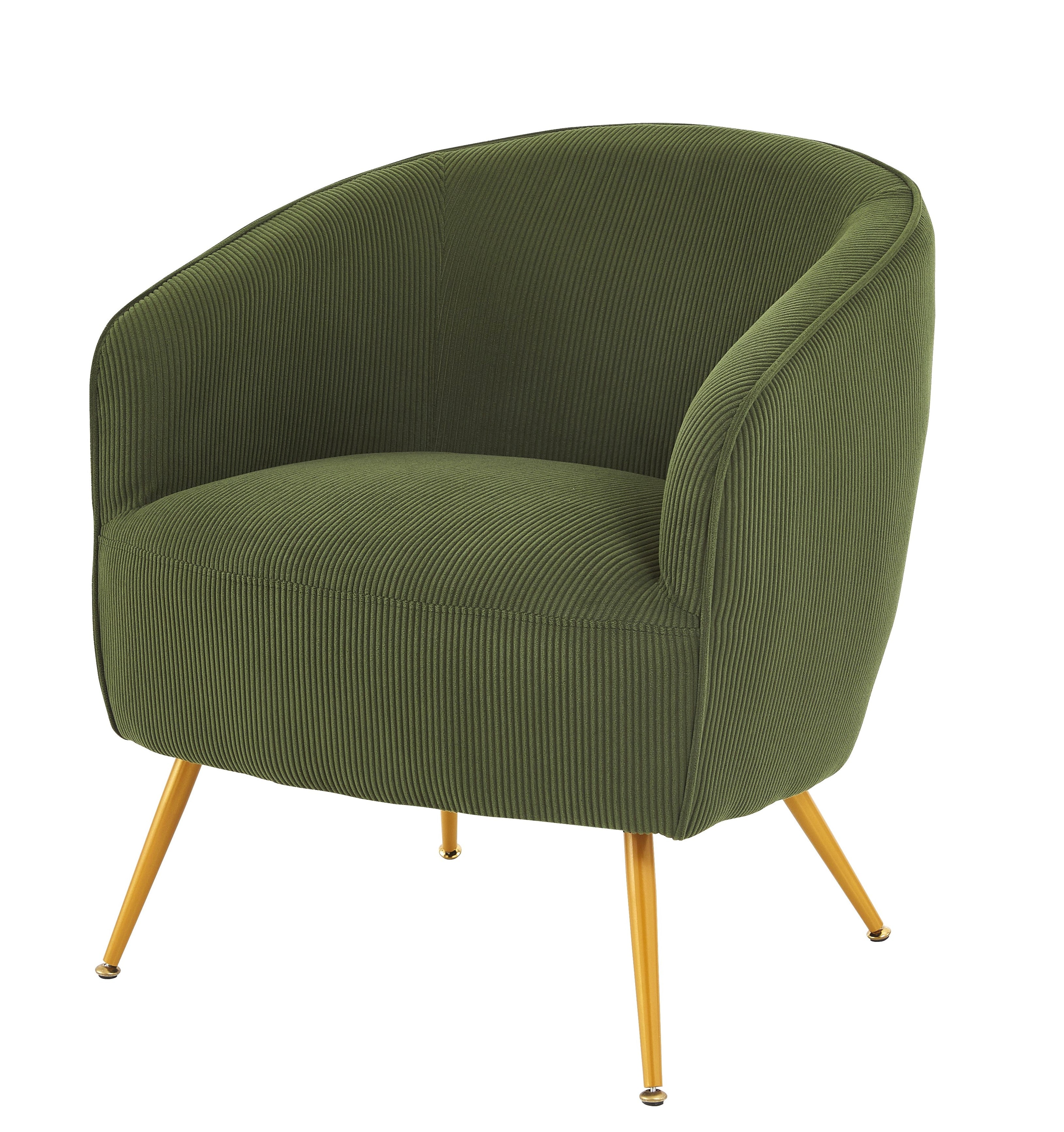 Corduroy Accent Chair with Gold Metal Legs, Modern Upholstered Armchair, Comfy Barrel Chair for Living Room Bedroom