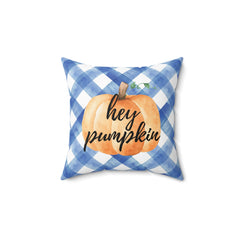 Hey Pumpkin Blue Gingham Decorative Throw Pillow