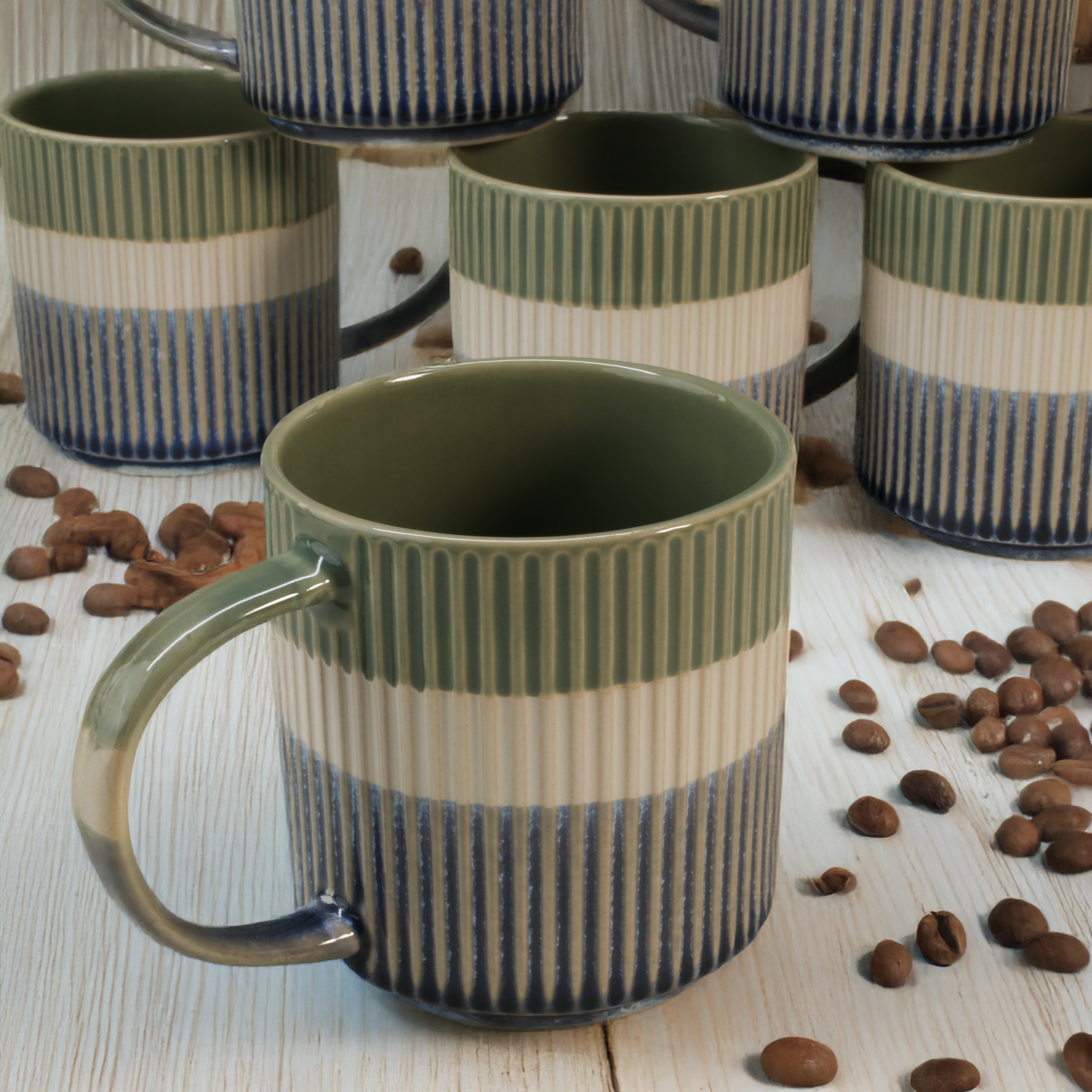Tri-Color Mugs, 8-Piece Set