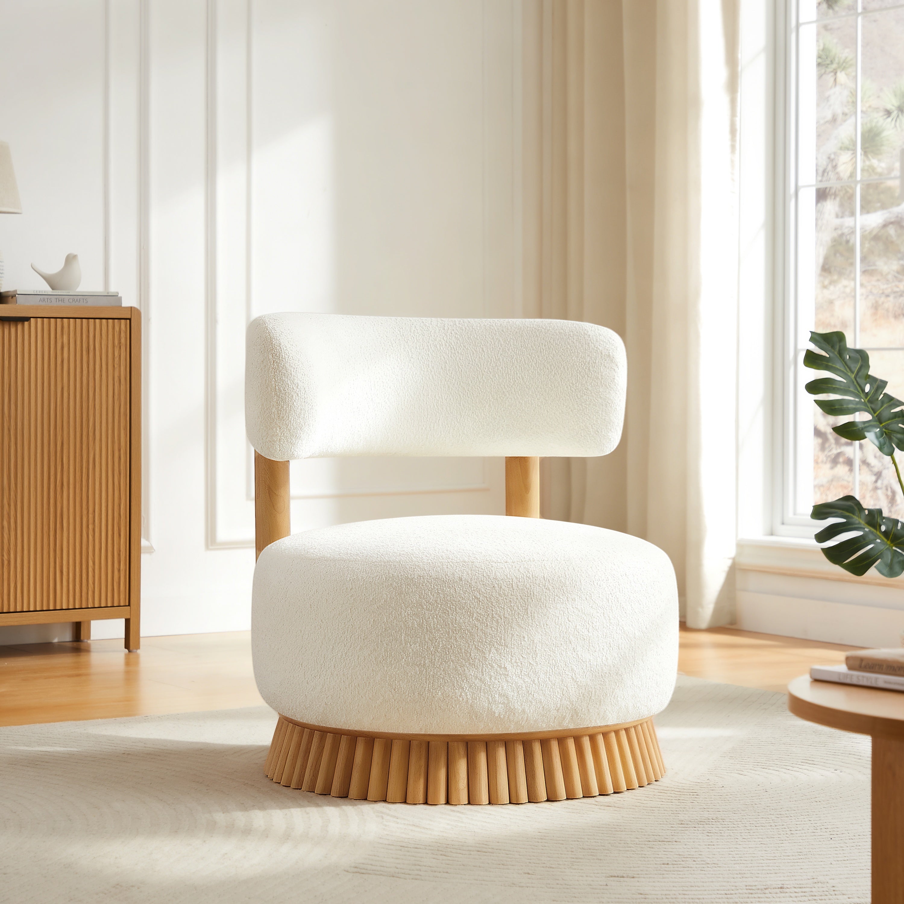 Modern Farmhouse Armless Accent Chair with Wooden Base