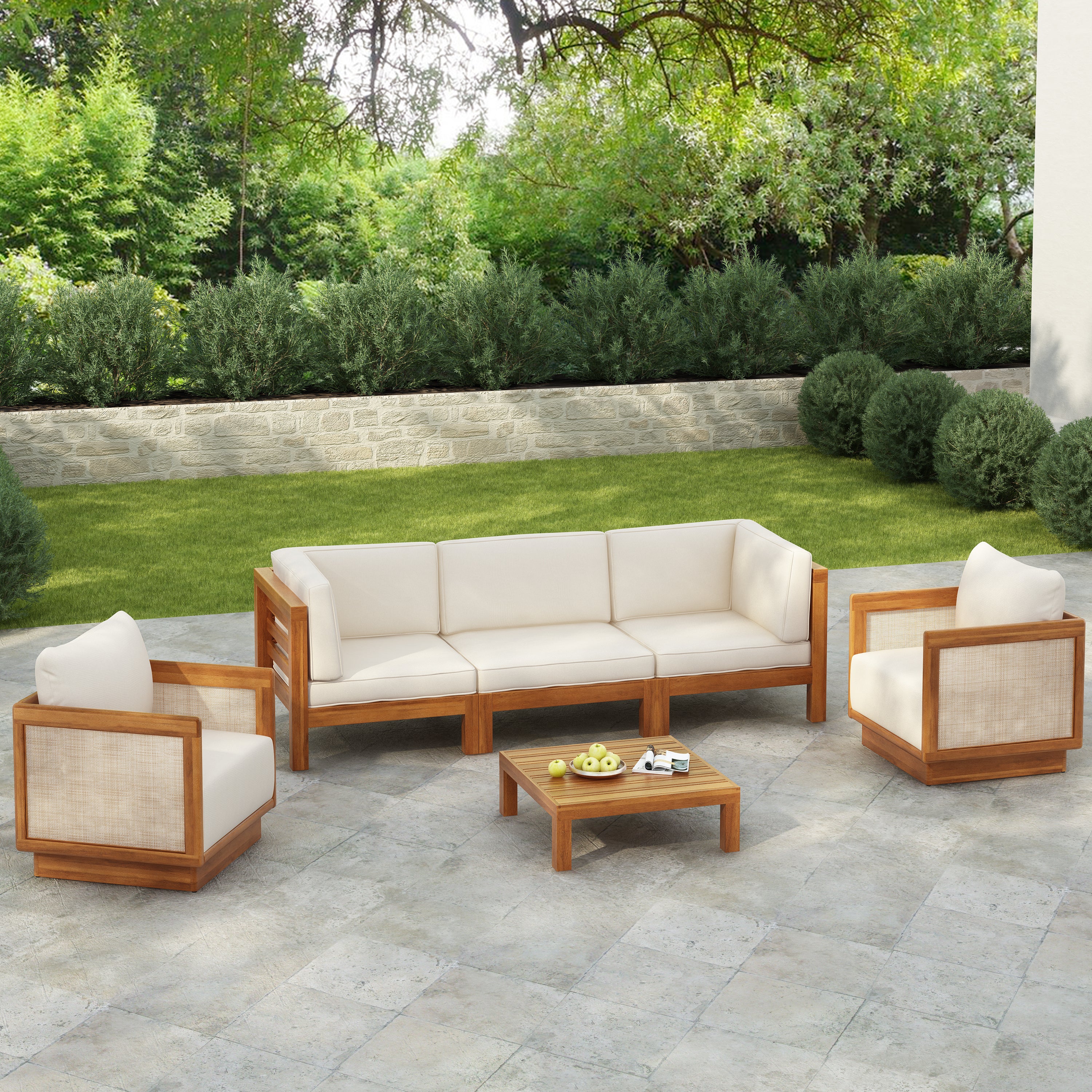 Paola Acacia Wood Outdoor 5 Seater Patio Conversation Set