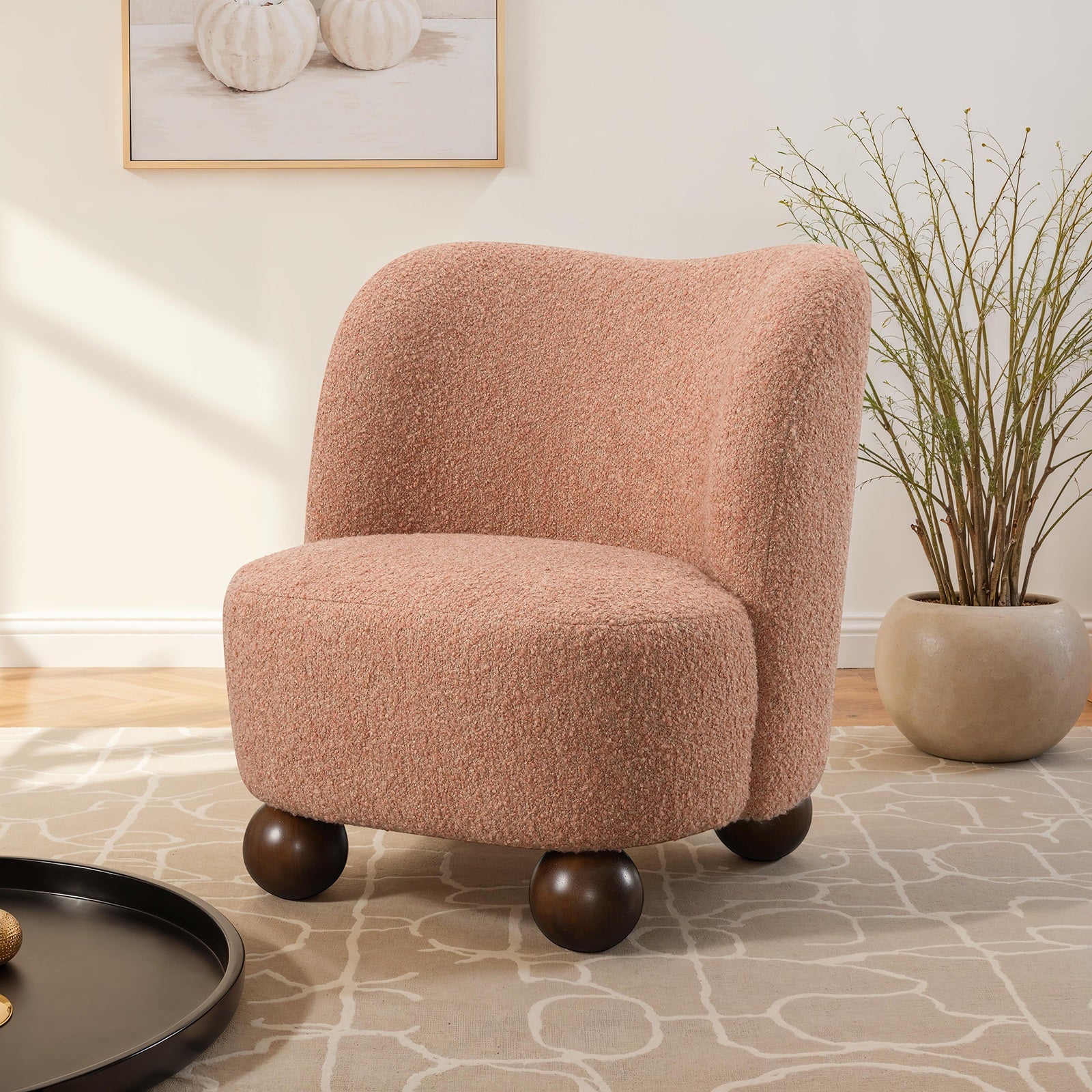 Modern Boucle Upholstered Accent Chair with Ball Feet