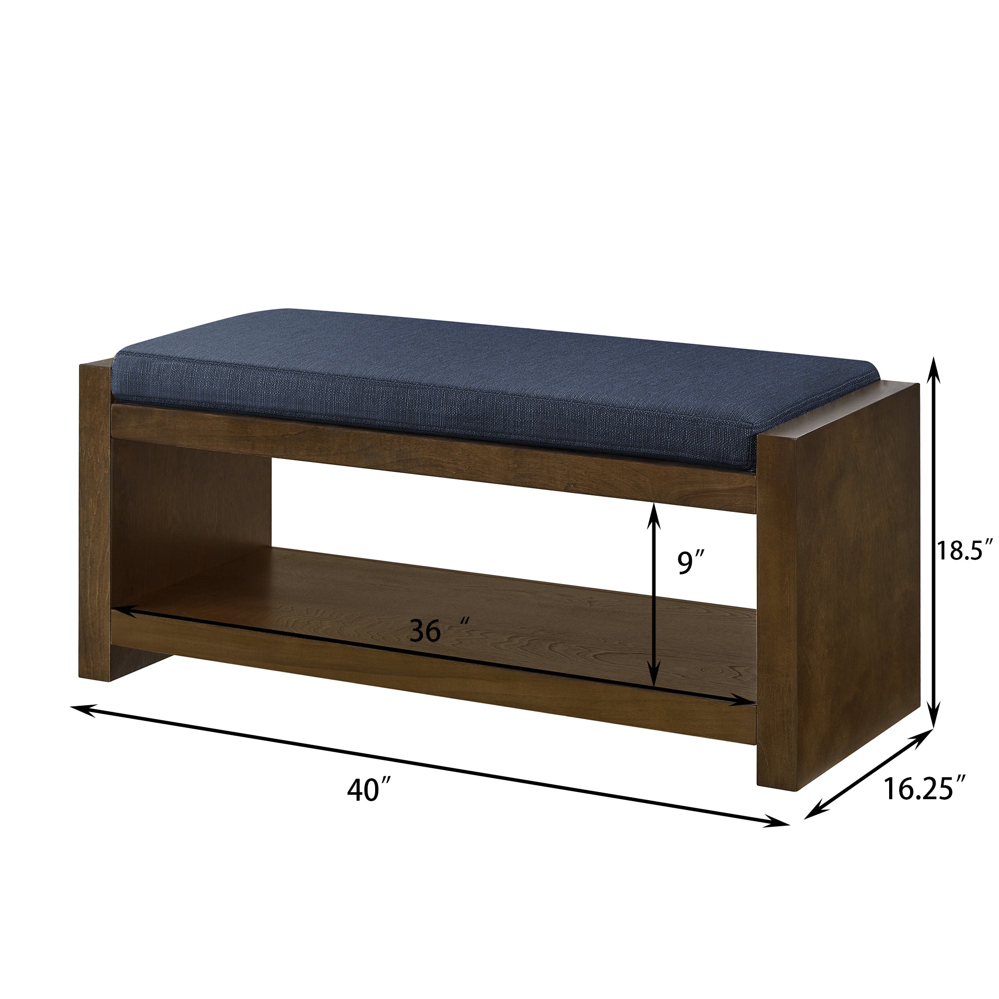 Accent Bench with Lower Shelf Shoe Rack and Padded Seating