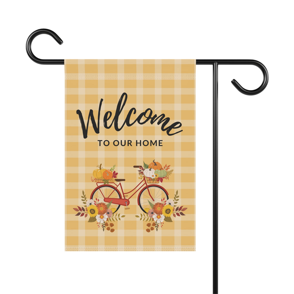 Welcome to Our Home Autumn Bike Gingham Garden & House Banner