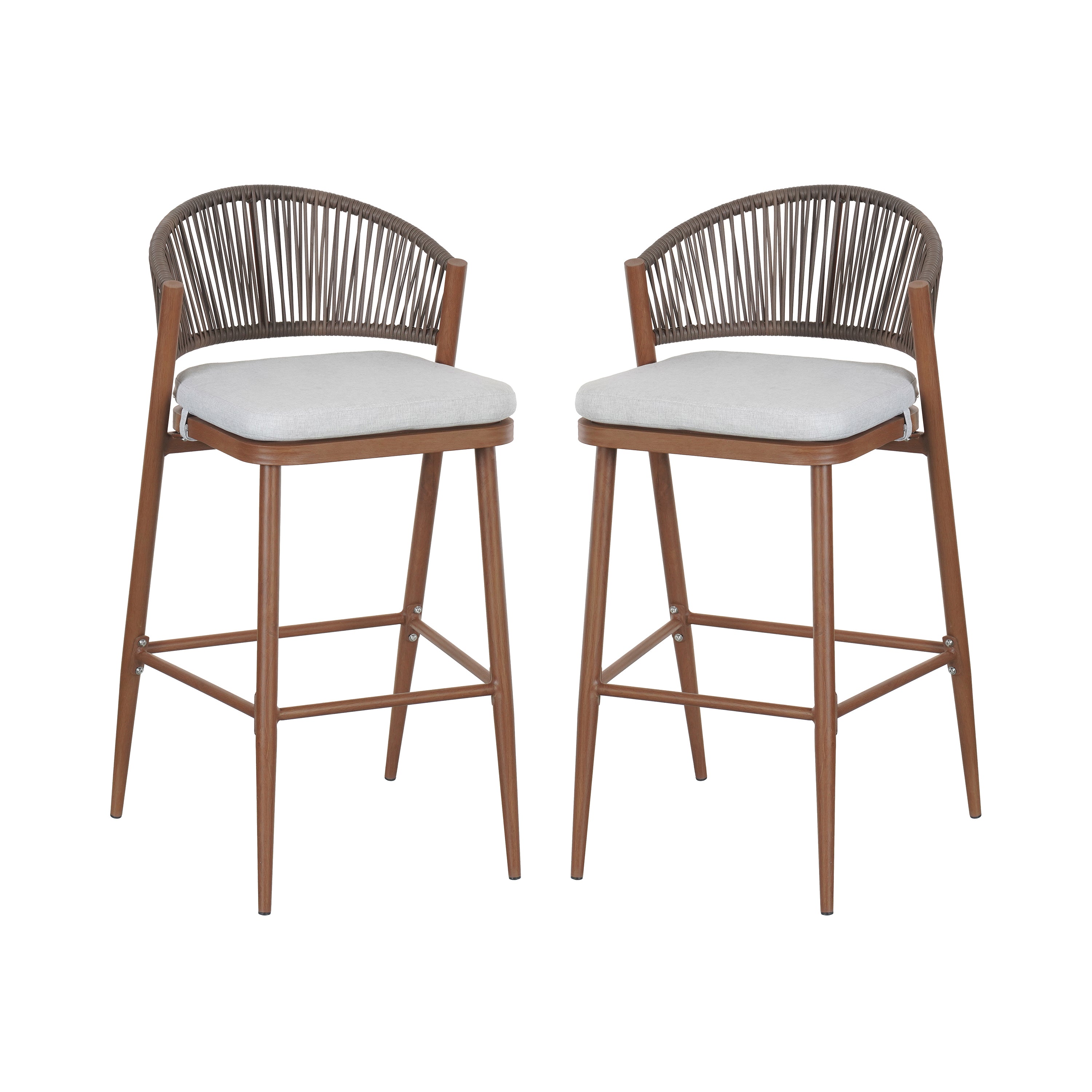 Outdoor Metal Frame Stools with Scallop-Shaped Backrest & Water-Resistant Cushions, Set of 2