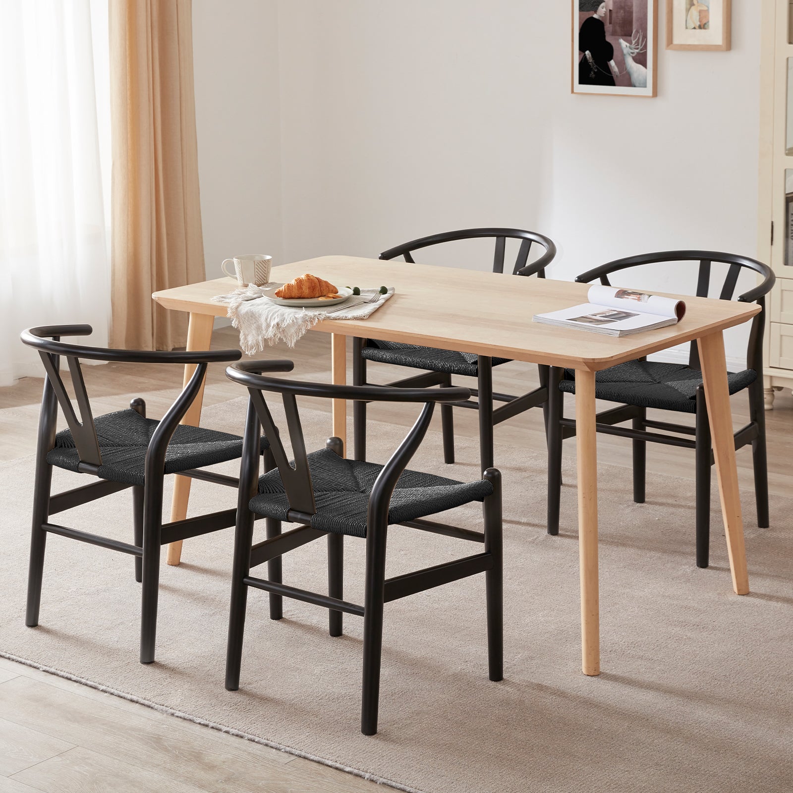 Wishbone Dining Chairs with Woven Seat, Set of 2