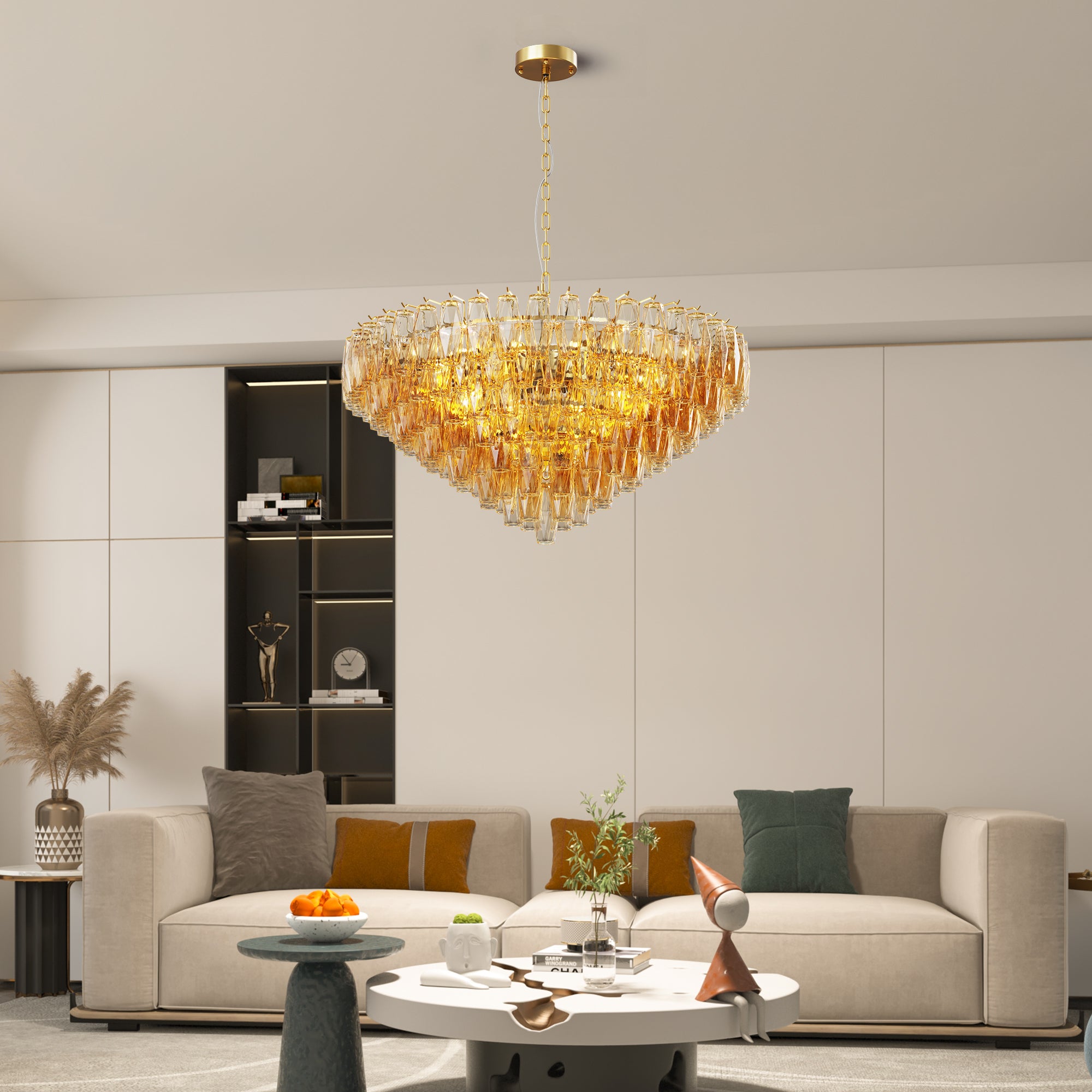 37" Extra Large Tiered Glass Chandelier, 14-Light
