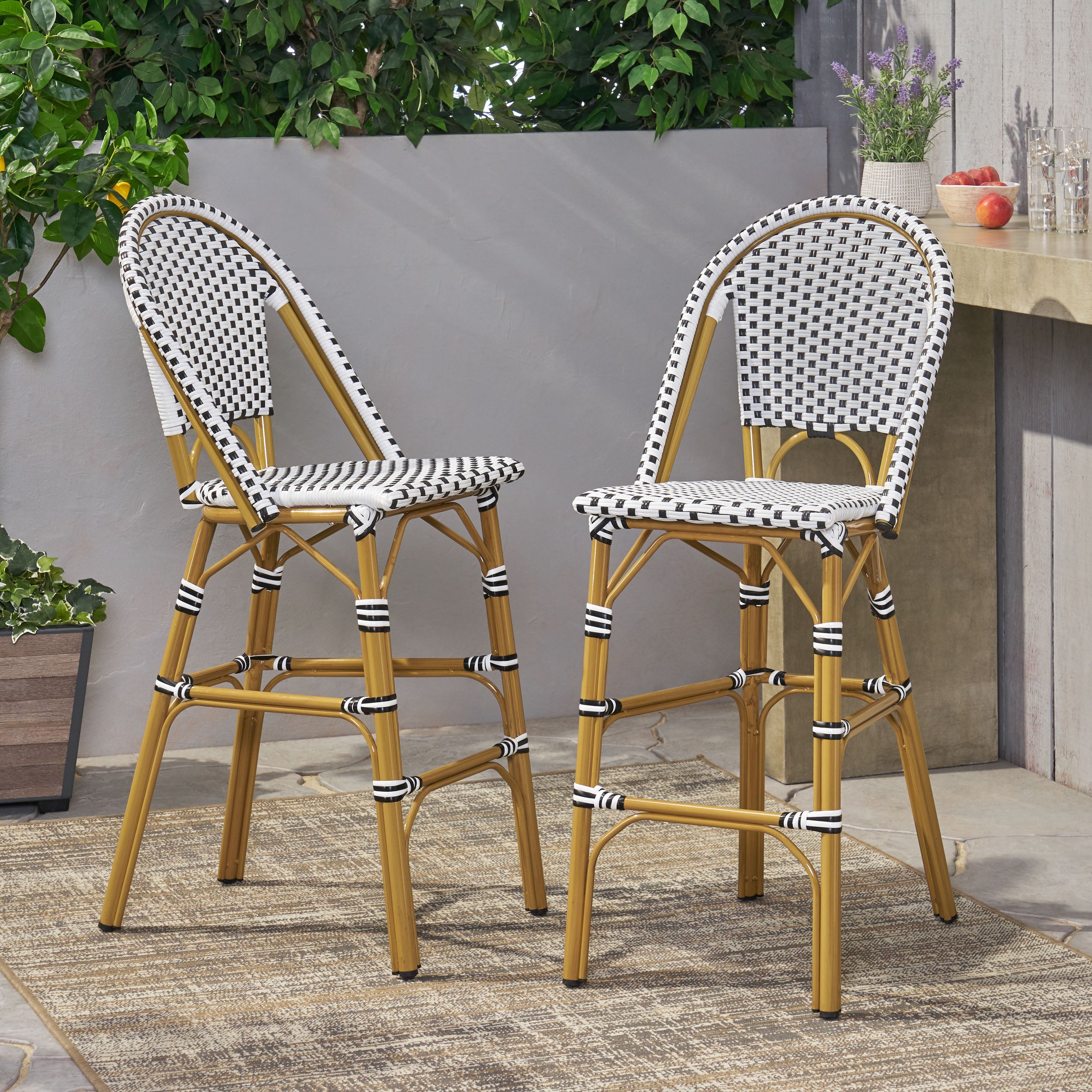 Solara French Bistro Outdoor Rattan Barstool, Set of 2