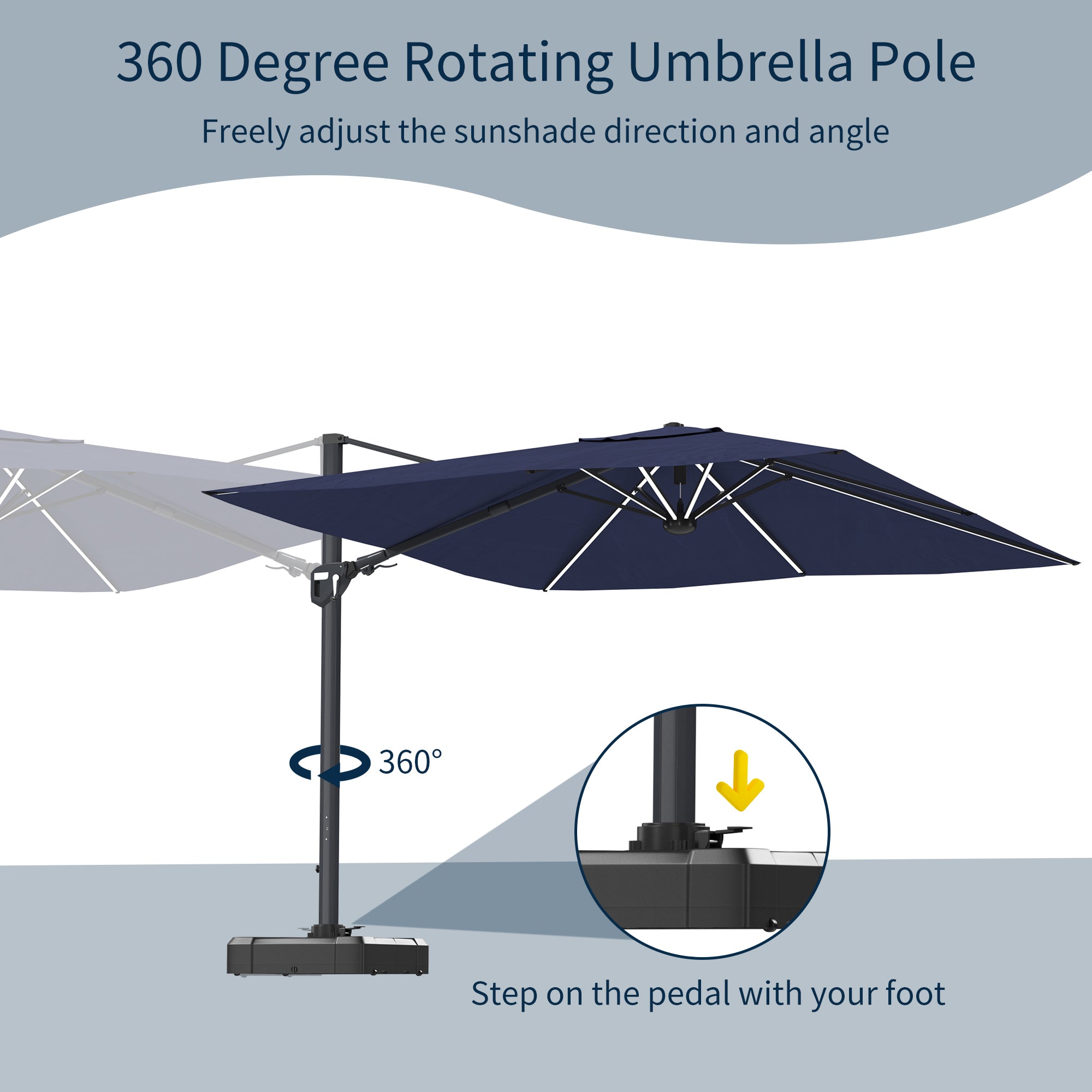 11' Square Cantilever Patio Umbrella with LED Light, Base Not Included Red 11' Square Cantilever Patio Umbrella with LED Light, Base Not Included Red