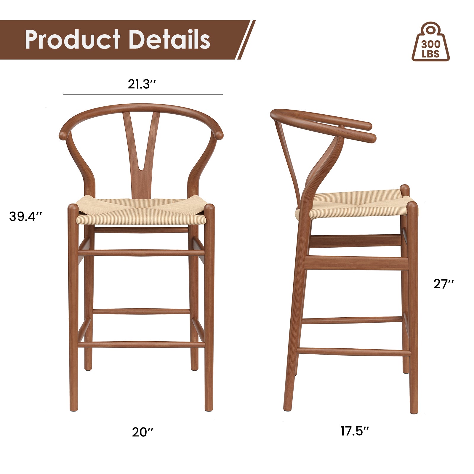 Wishbone Counter Height Barstool with Woven Seat