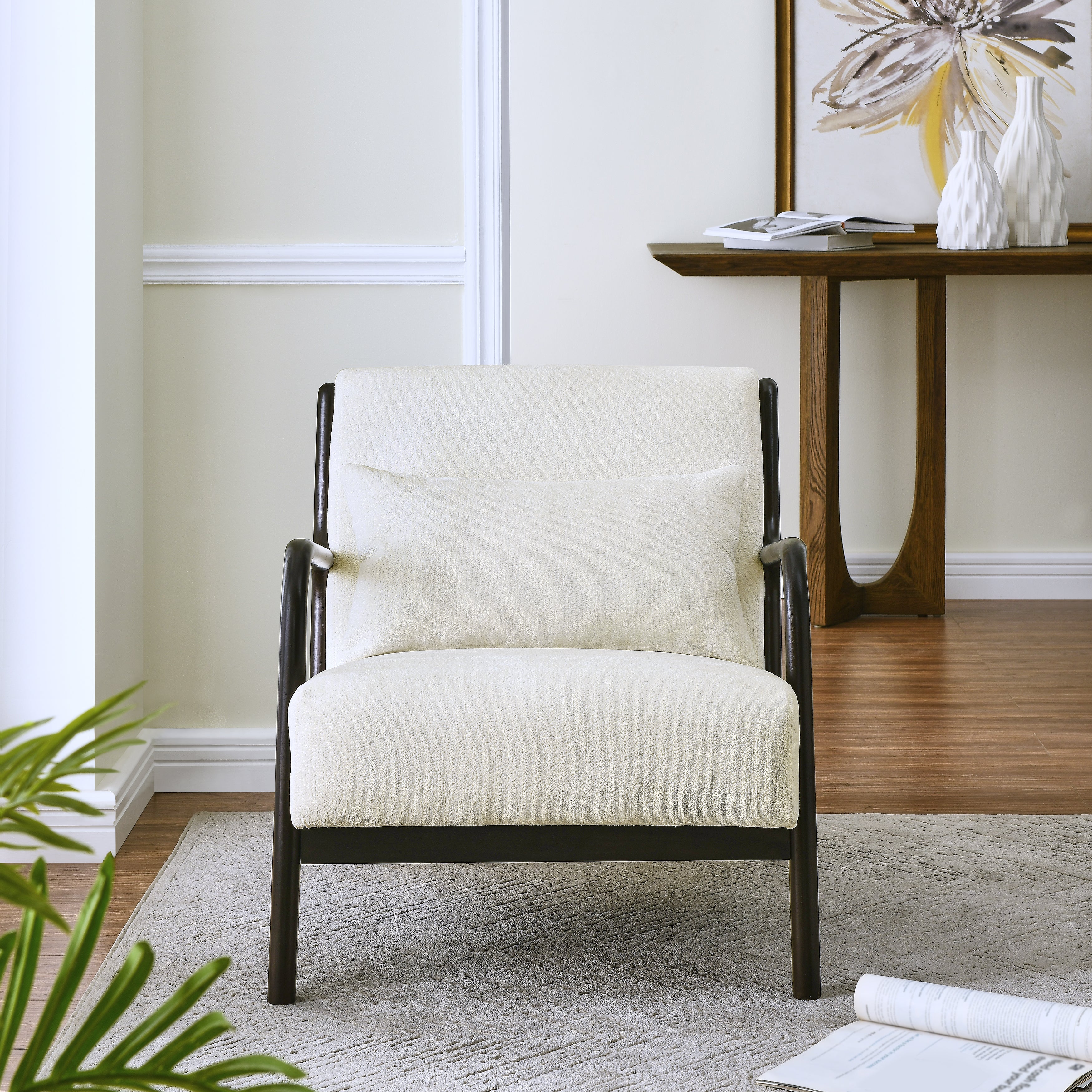 Eterna Mid-Century Modern Style Accent Chair with Removable Lumbar Pillow