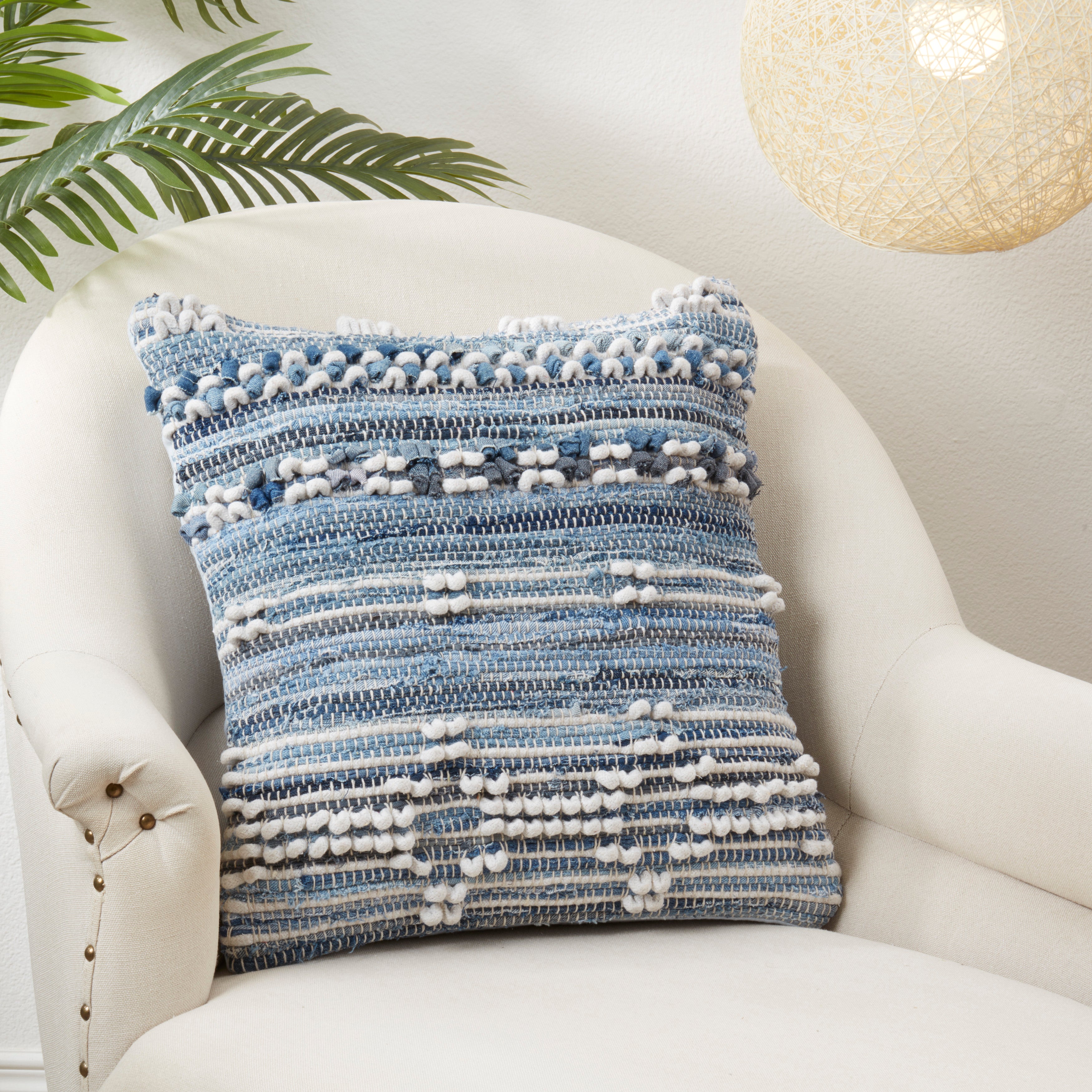 Denim Delight Chindi Poly Filled Throw Pillow