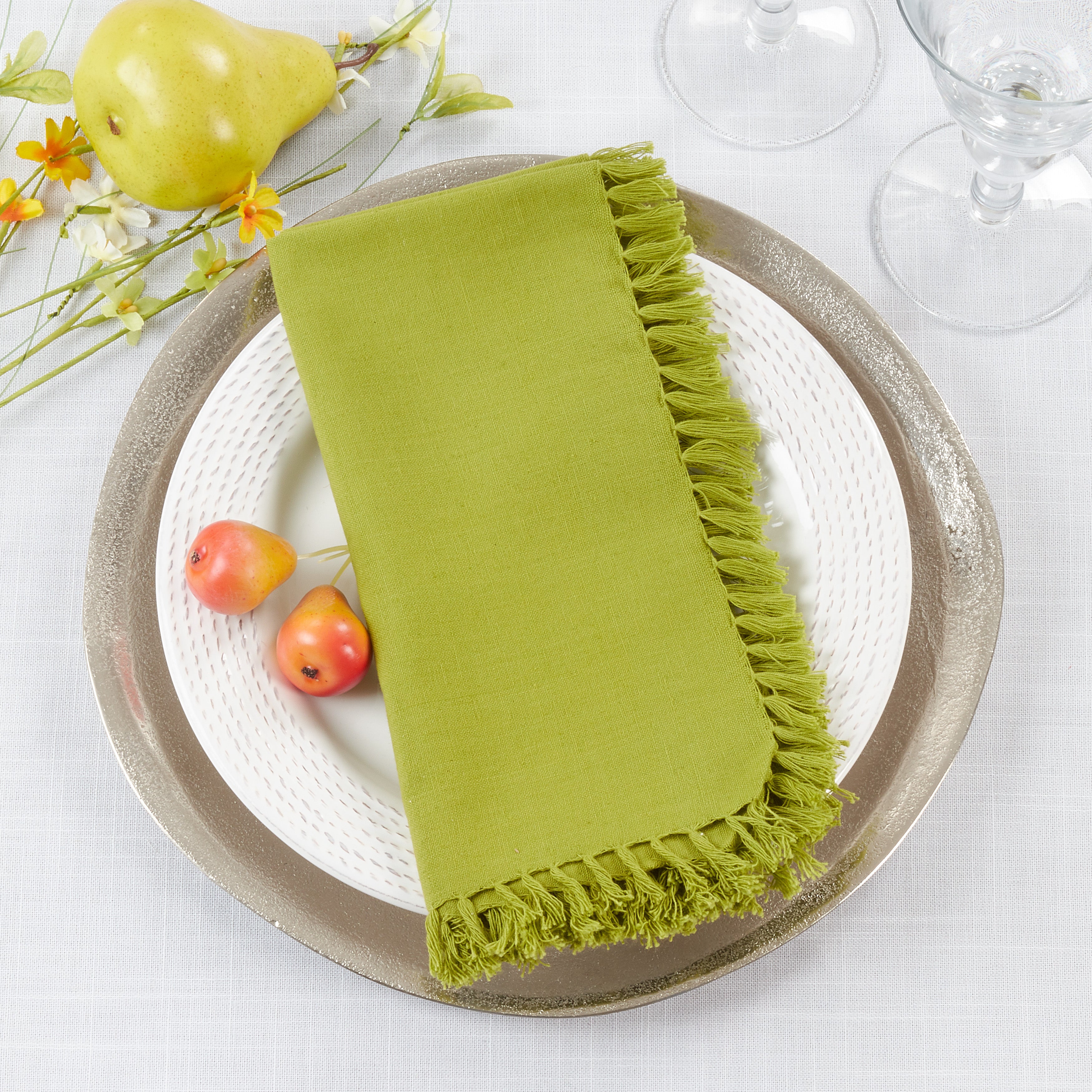 Fringed Design Dinner Napkins, Set of 4