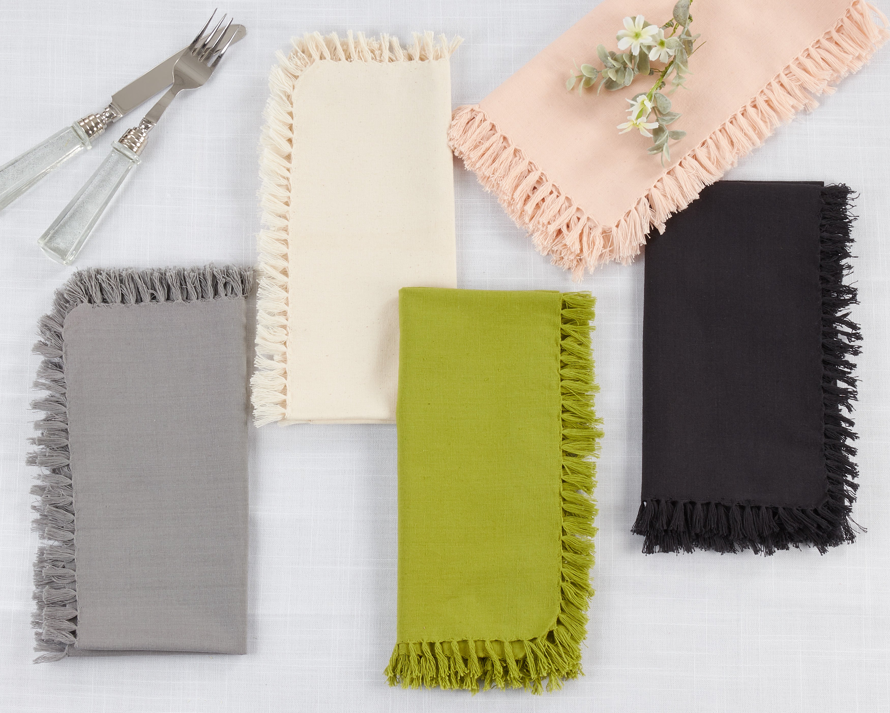 Fringed Design Dinner Napkins, Set of 4