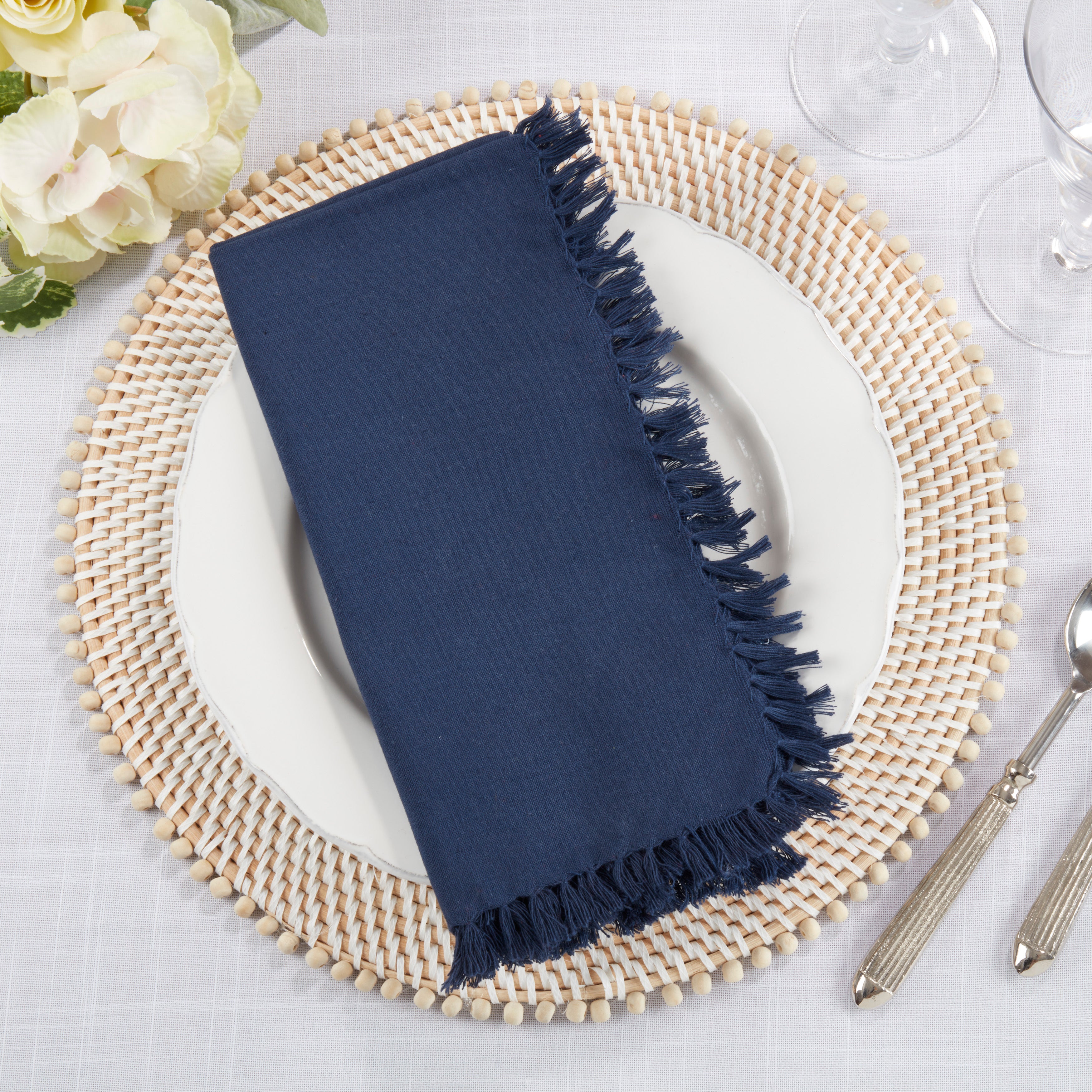 Fringed Design Dinner Napkins, Set of 4