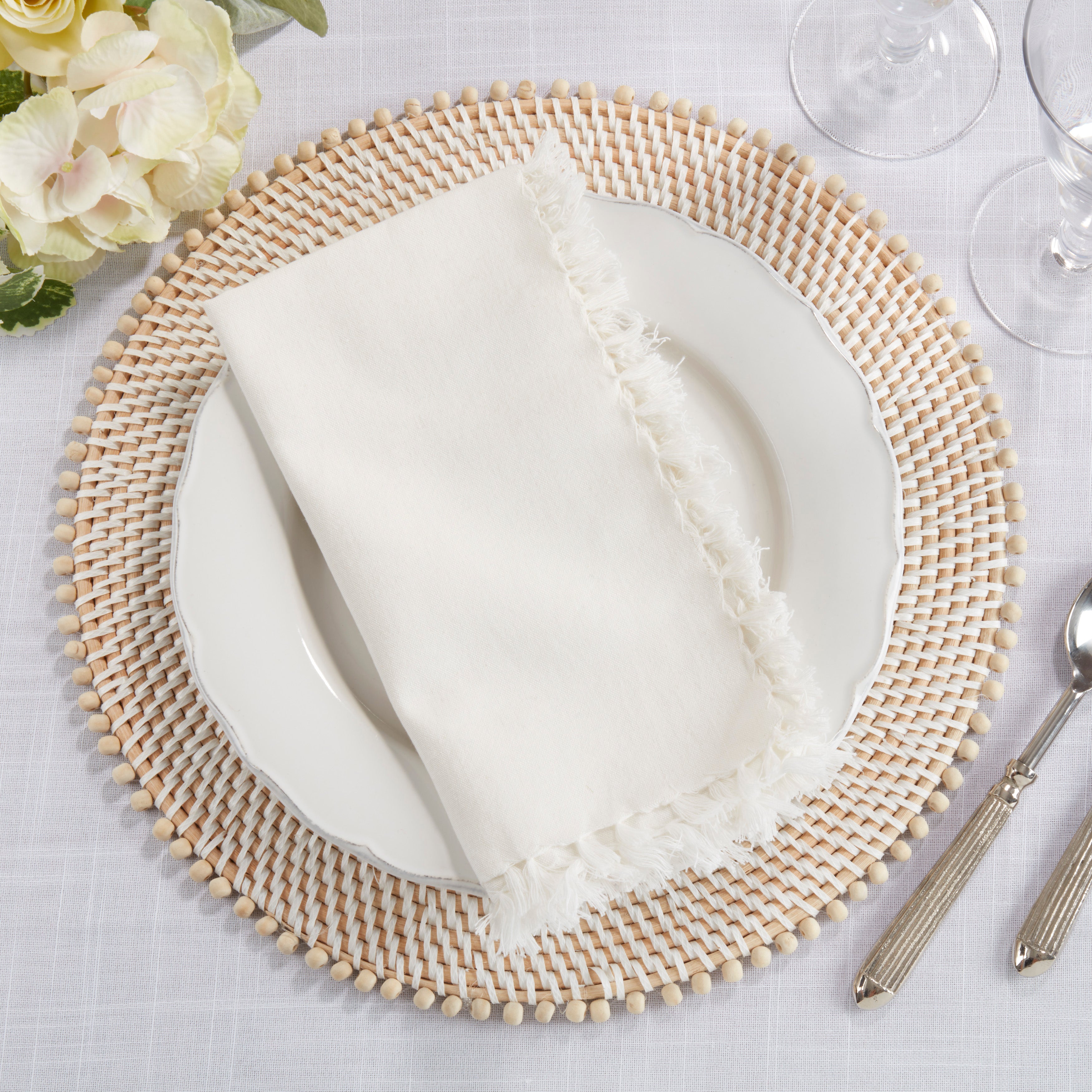 Fringed Design Dinner Napkins, Set of 4