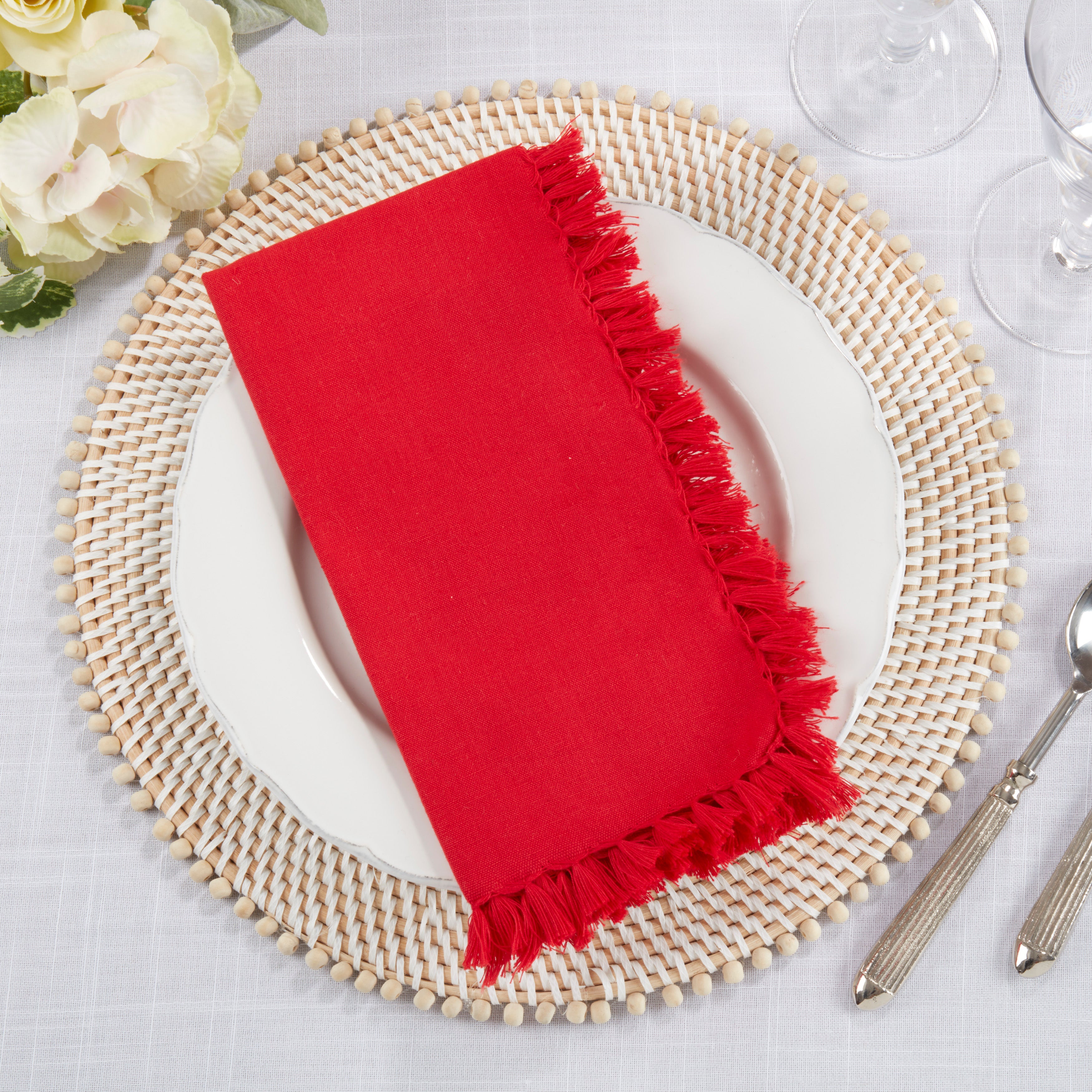 Fringed Design Dinner Napkins, Set of 4