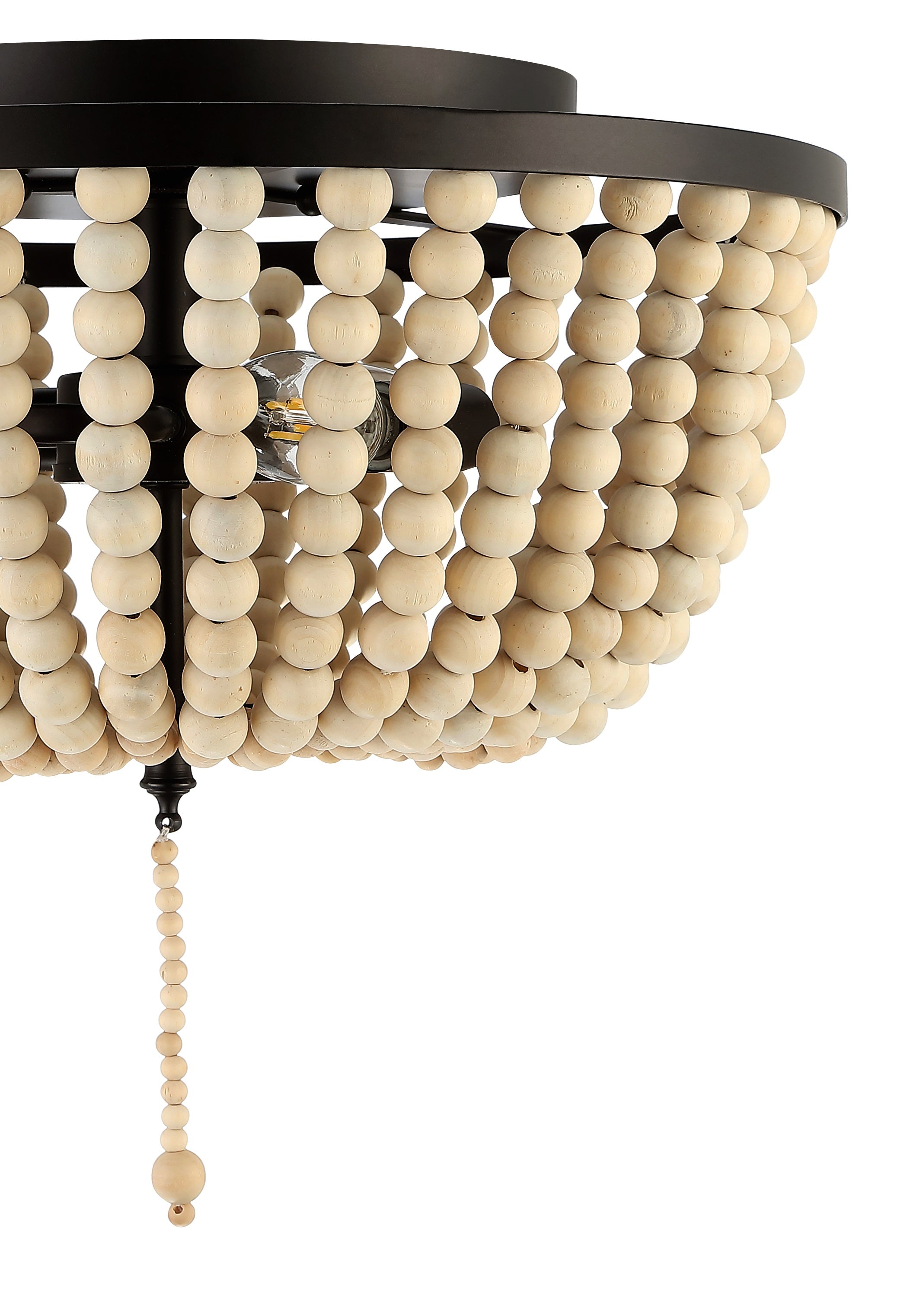Allison 3-Light Shabby Chic Farmhouse Wood Beaded/Metal LED Flush Mount