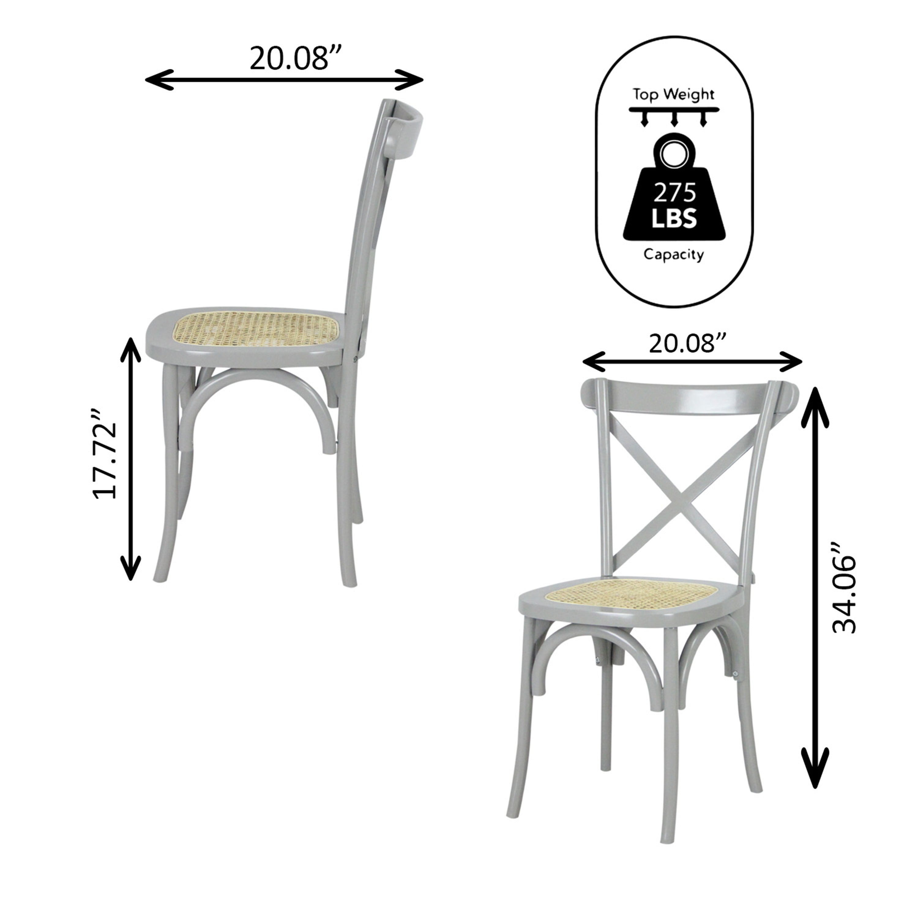 Cassis X-Back Wood Rattan Dining Chair, Set of 2
