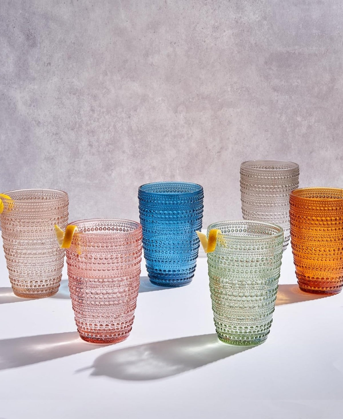 Hobnail Beaded Highball Muted Drinking Glasses Set of 6