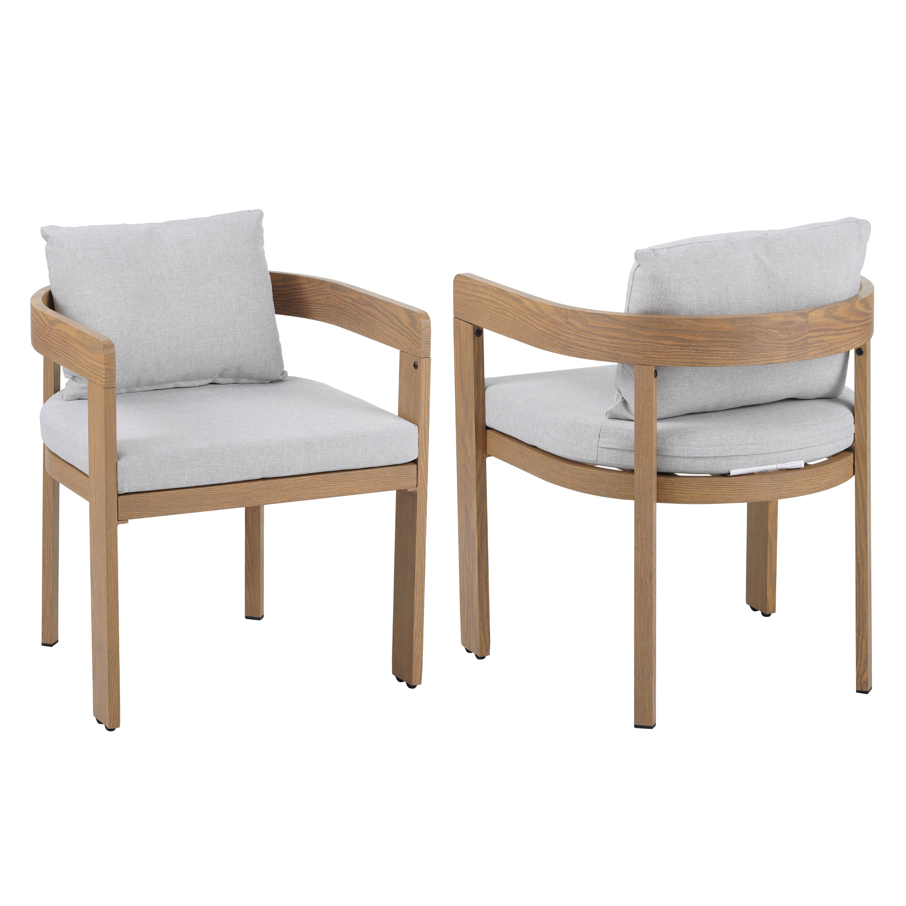 Magnesite 3-Piece Outdoor Dining Set with 2 Curved Chairs and Wood Table