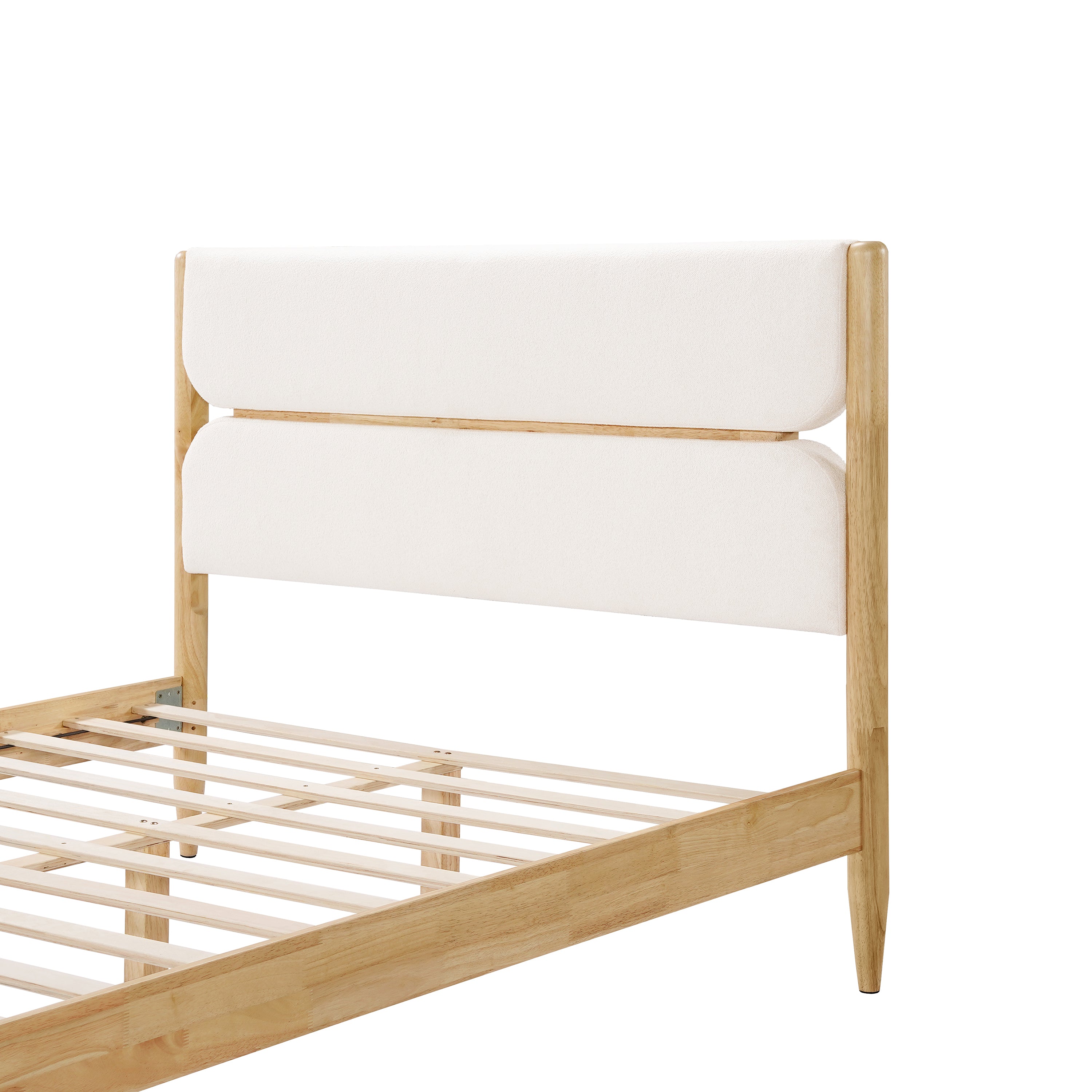 Solid Wood Bed Frame With Fleece Upholstered Headboard