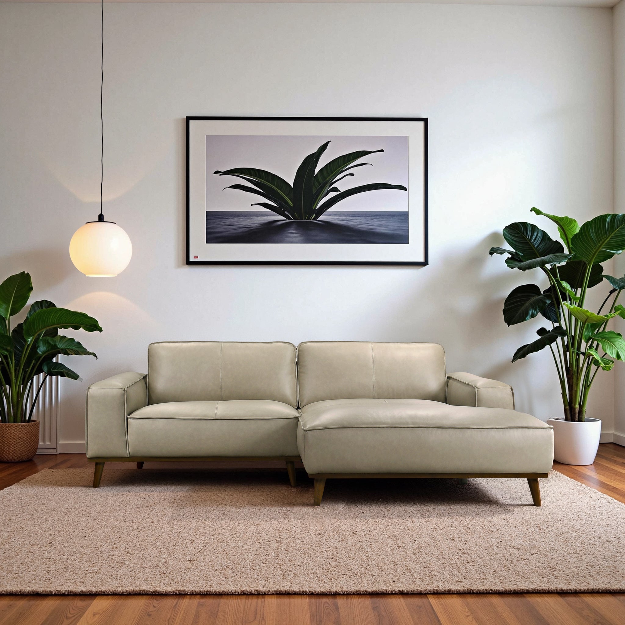 Kerrville Mid-Century Modern Genuine Top Grain Leather Right Sectional Sofa with Chaise