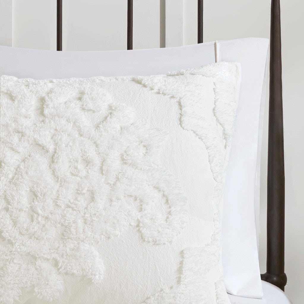 3 Piece Tufted Cotton Chenille Damask Duvet Cover Set
