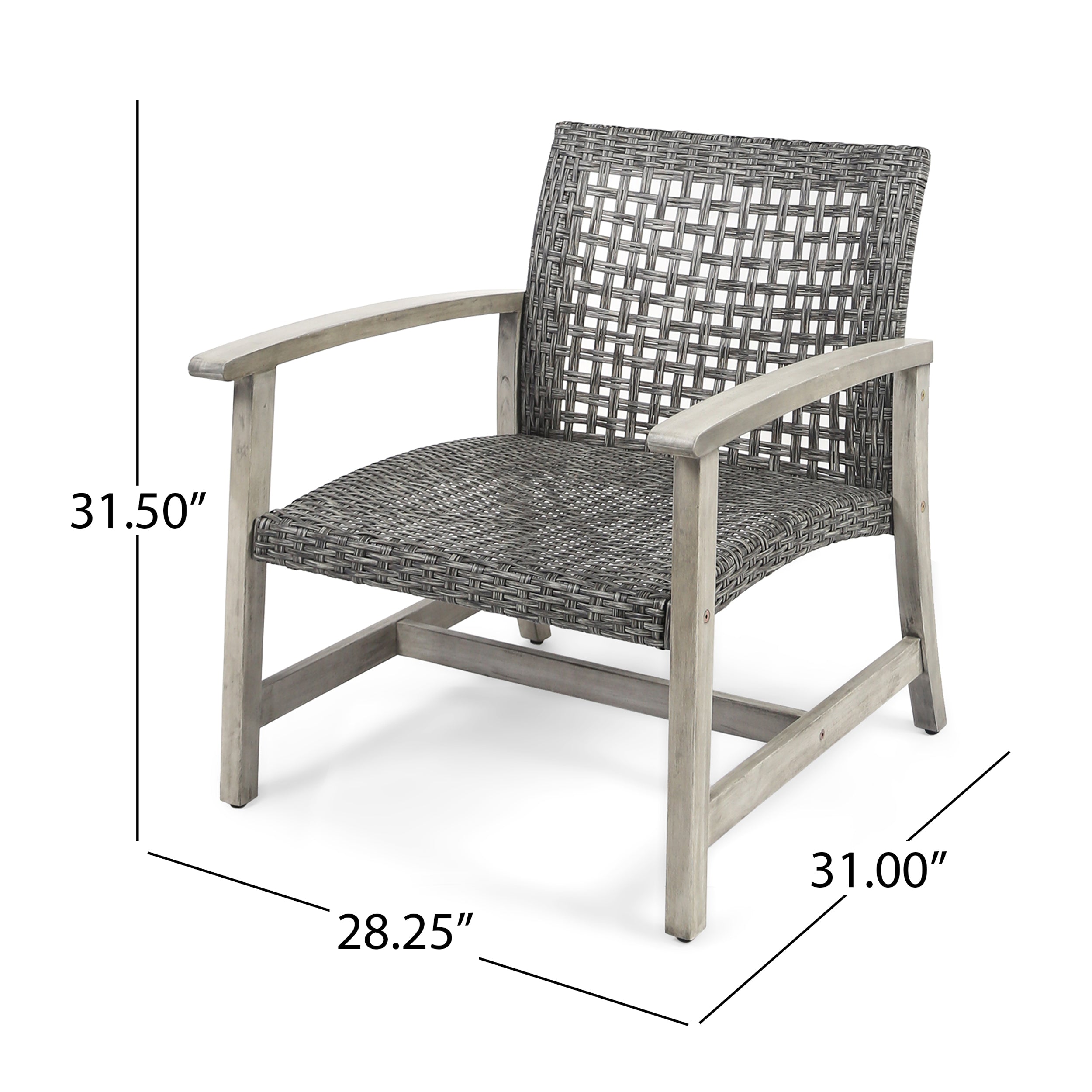 Hampton Outdoor Rattan & Acacia Wood Wicker Club Chairs, Set of 2