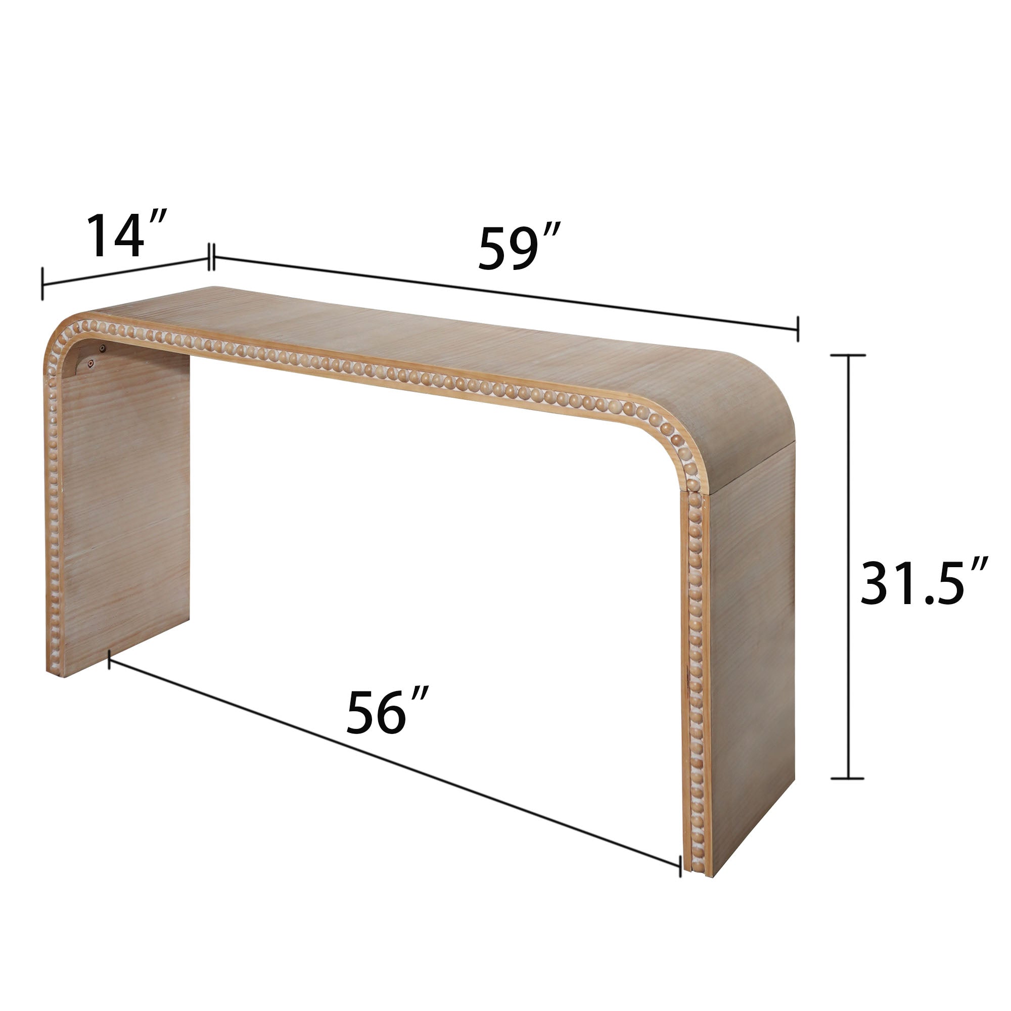 Curved Waterfall-Style Wood Beaded Console Table