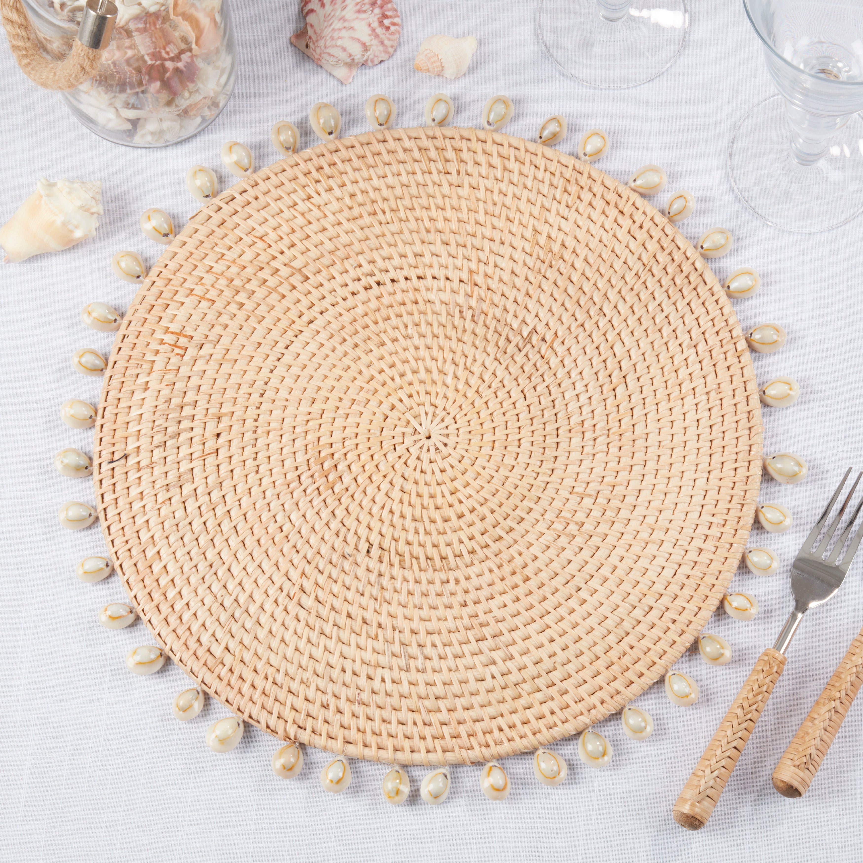 Seaside Splendor Shell Rattan Placemat, Set of 4